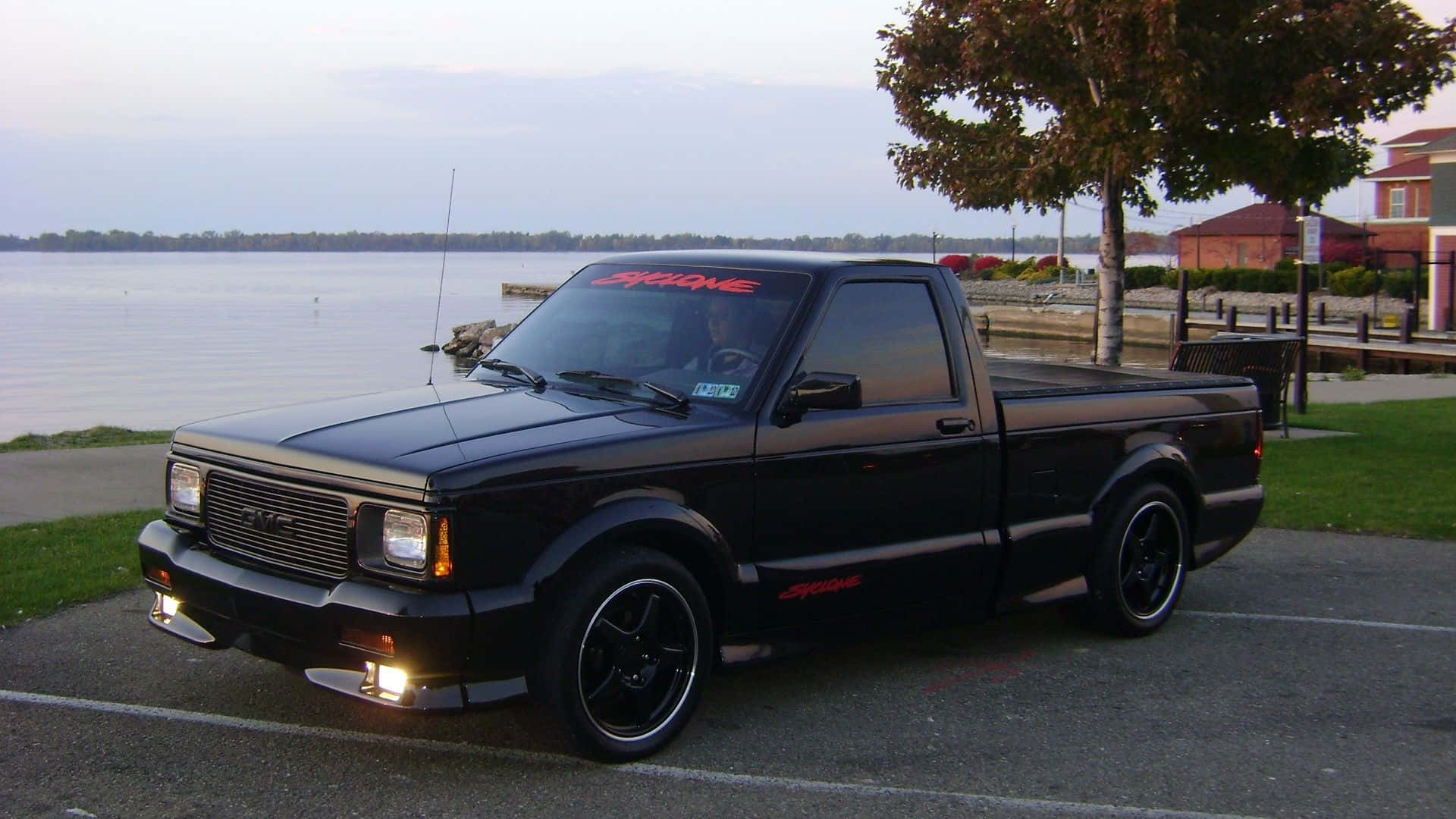 GMC Syclone, black, red decals, Full HD Desktop Wallpaper