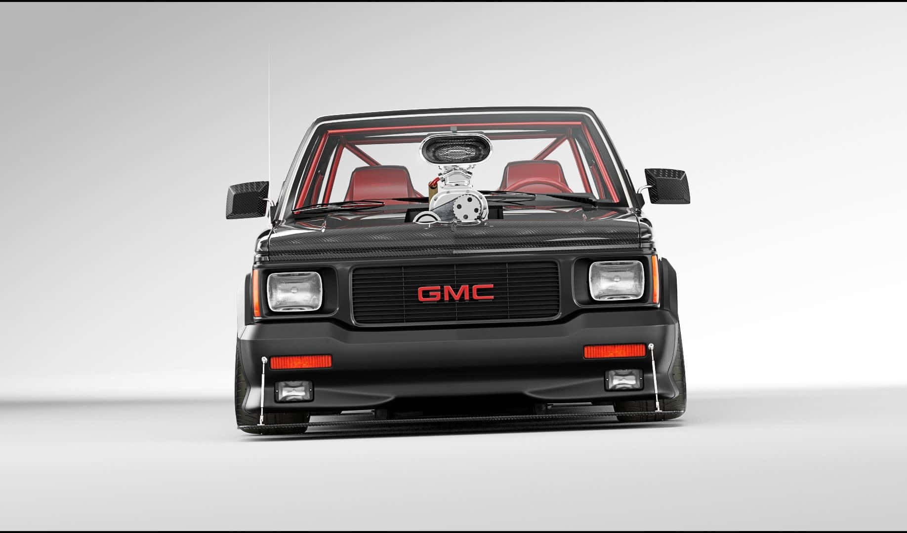 GMC Syclone, black, exposed engine, HD Desktop Wallpaper