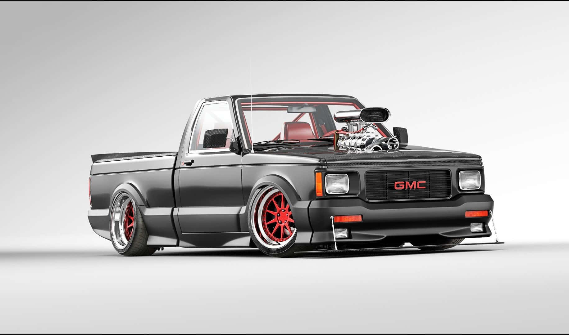 GMC Syclone, black, red wheels, HD Desktop Wallpaper