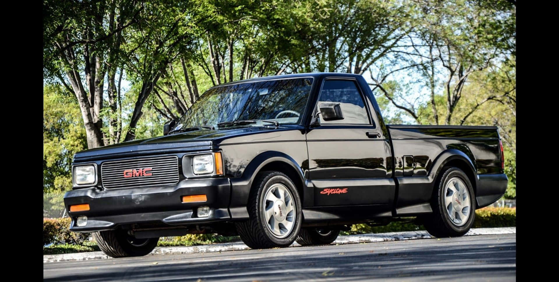 GMC Syclone, glossy black, paved road, HD Desktop Wallpaper
