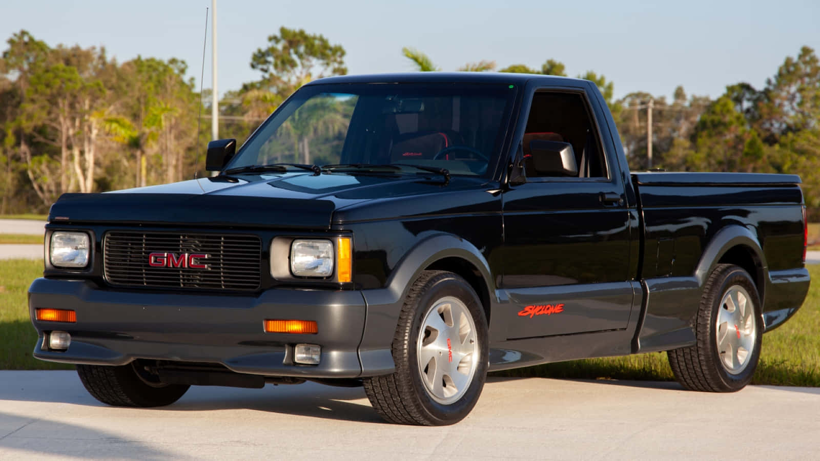 GMC Syclone, glossy black, pavement, HD Desktop Wallpaper