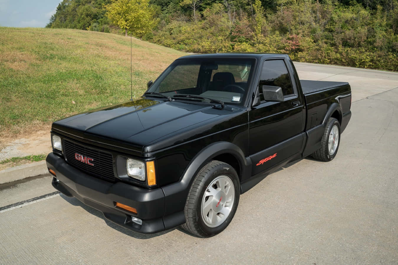 GMC Syclone, black, paved road, HD Desktop Wallpaper