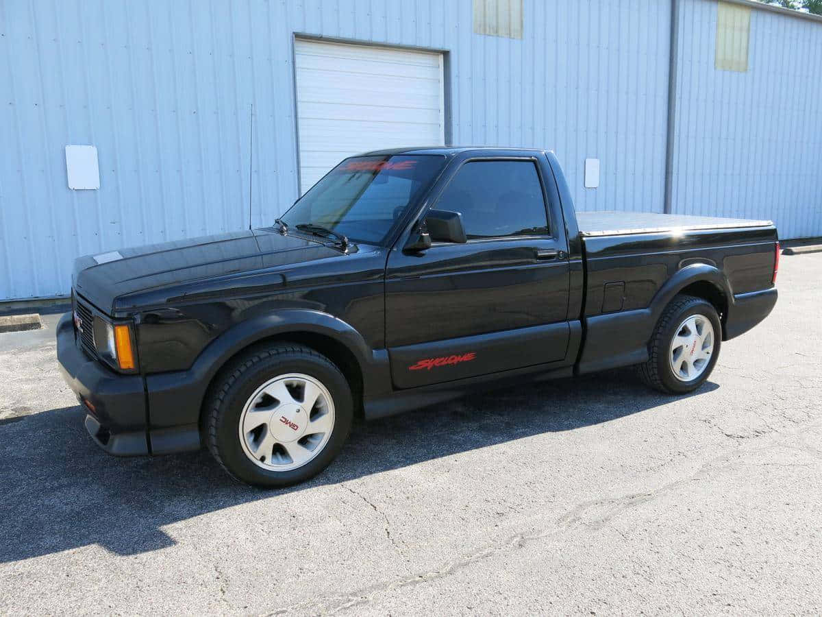 GMC Syclone, black, cracked asphalt, SD Desktop Wallpaper