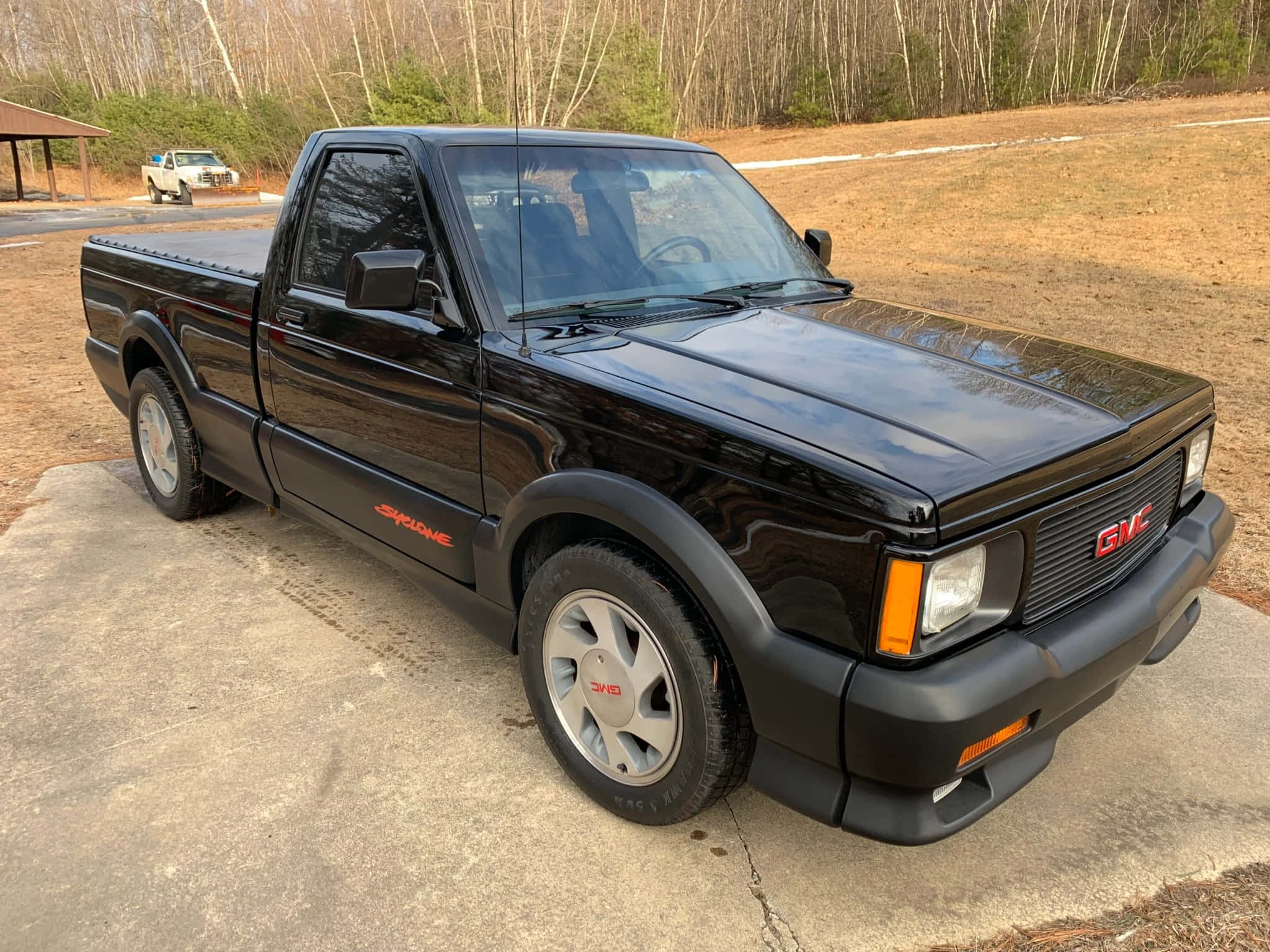 GMC Syclone, glossy black, concrete, Full HD Desktop Wallpaper