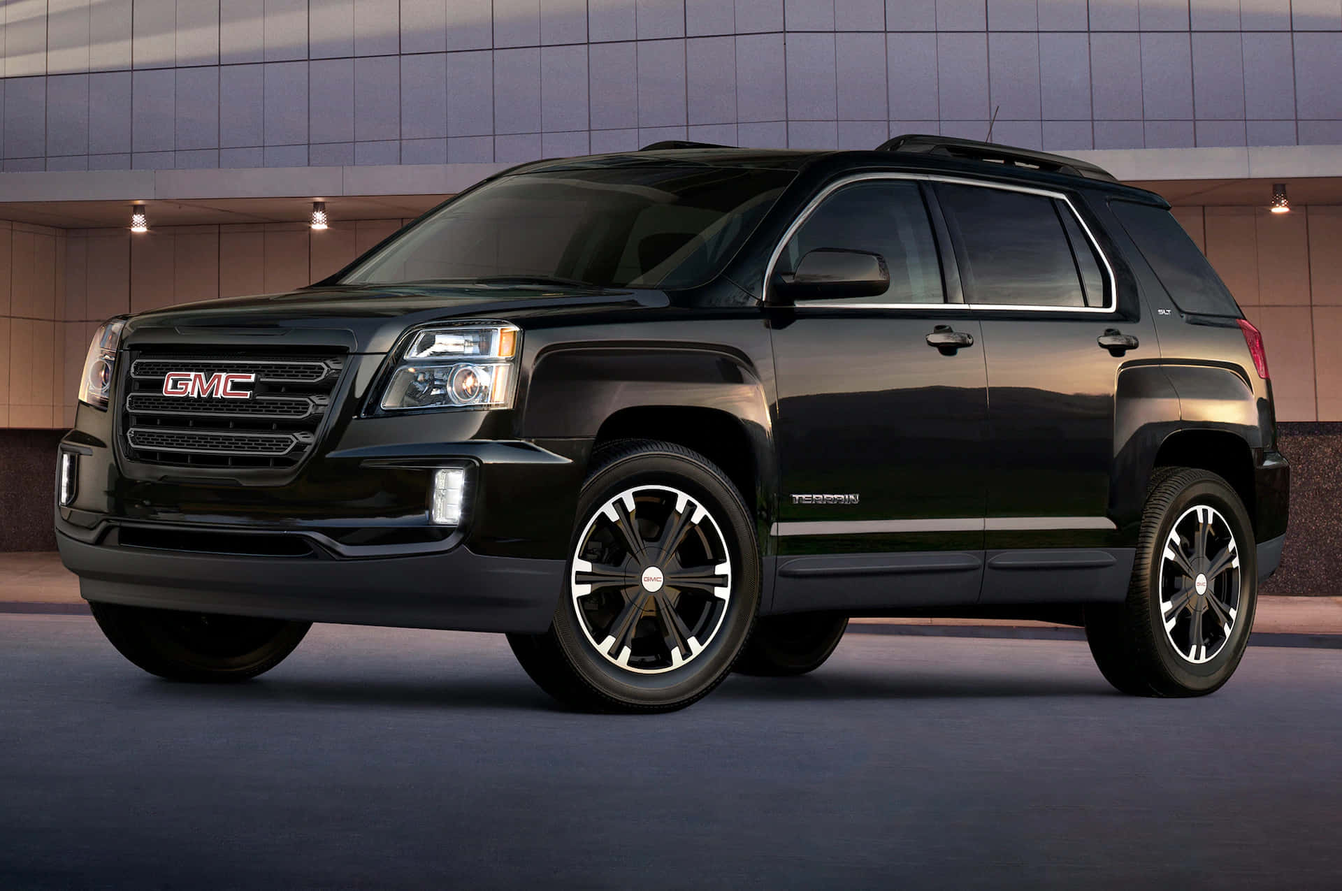 GMC Terrain, black, modern building, Full HD Desktop Wallpaper