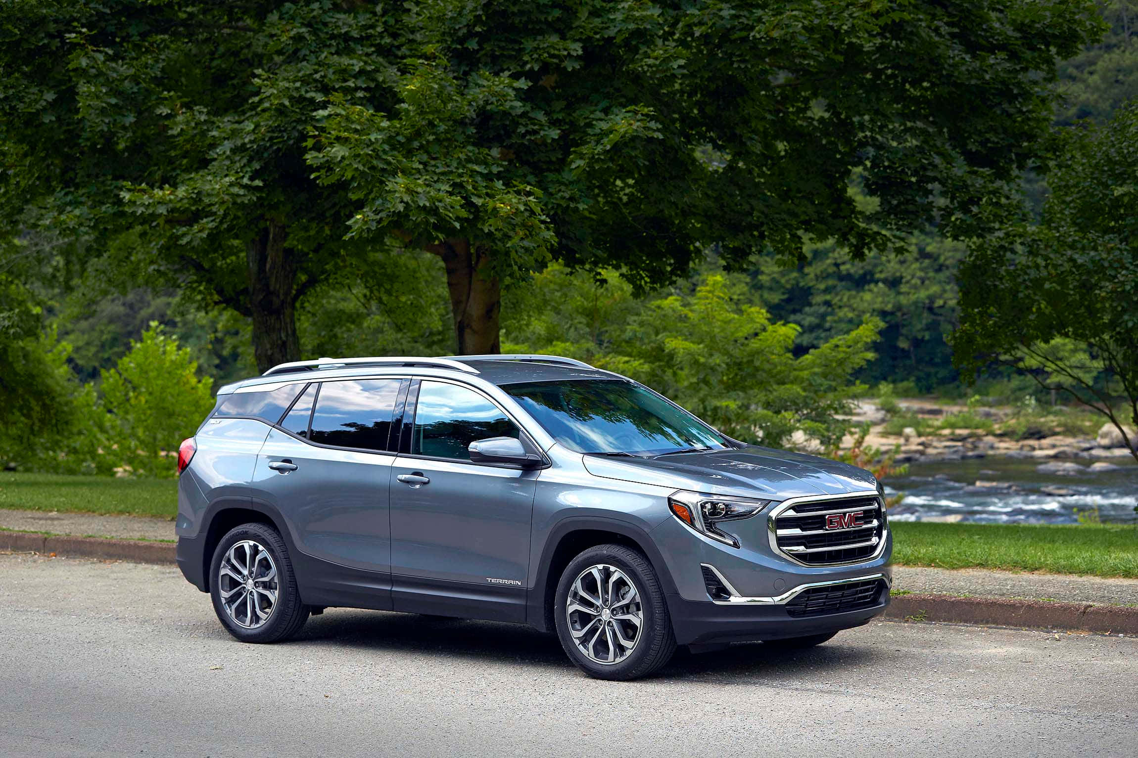 GMC Terrain, silver, roadside, Full HD Desktop Wallpaper