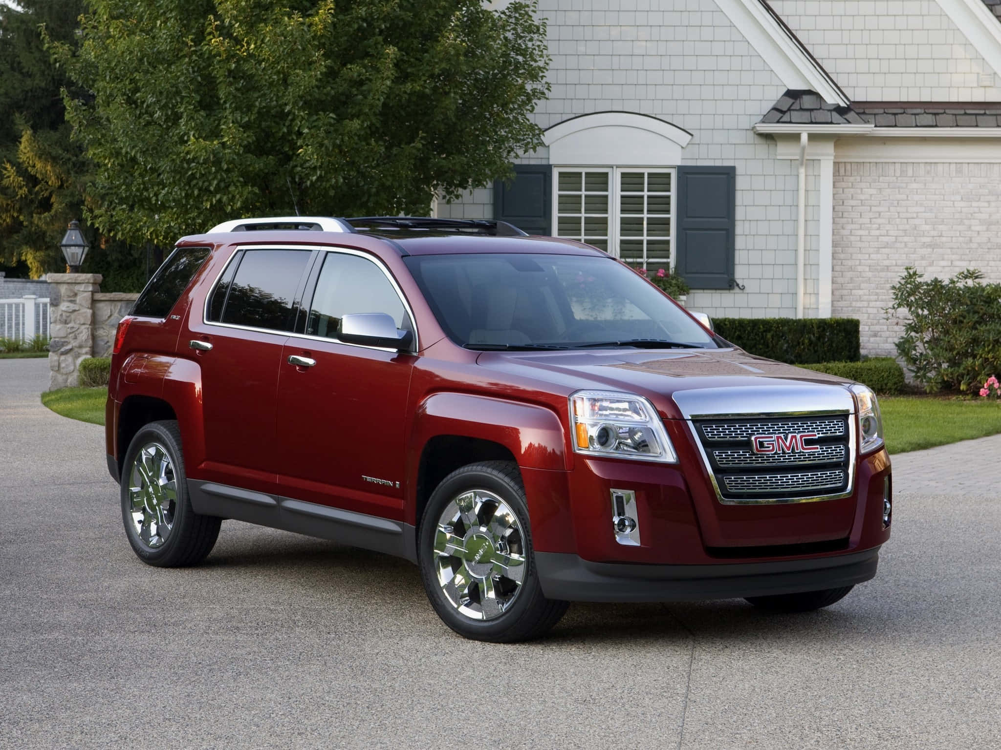 GMC Terrain, glossy red, paved driveway, Full HD Desktop Wallpaper