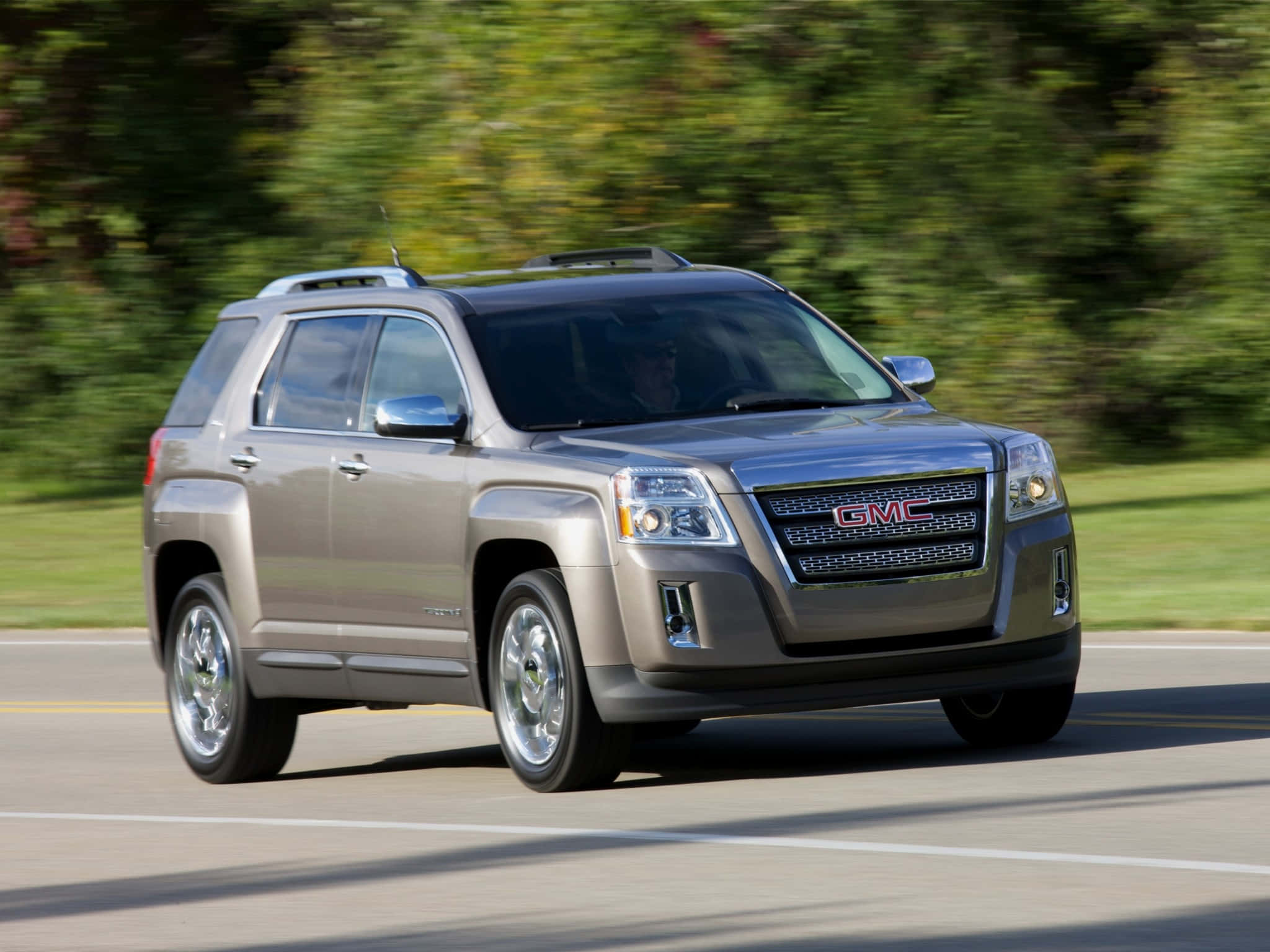 GMC Terrain, silver, sunlit road, Full HD Desktop Wallpaper