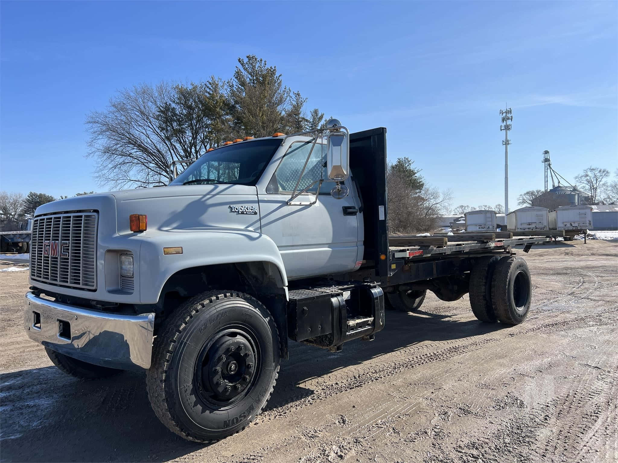 GMC TopKick, silver, flatbed truck, Full HD Desktop Wallpaper