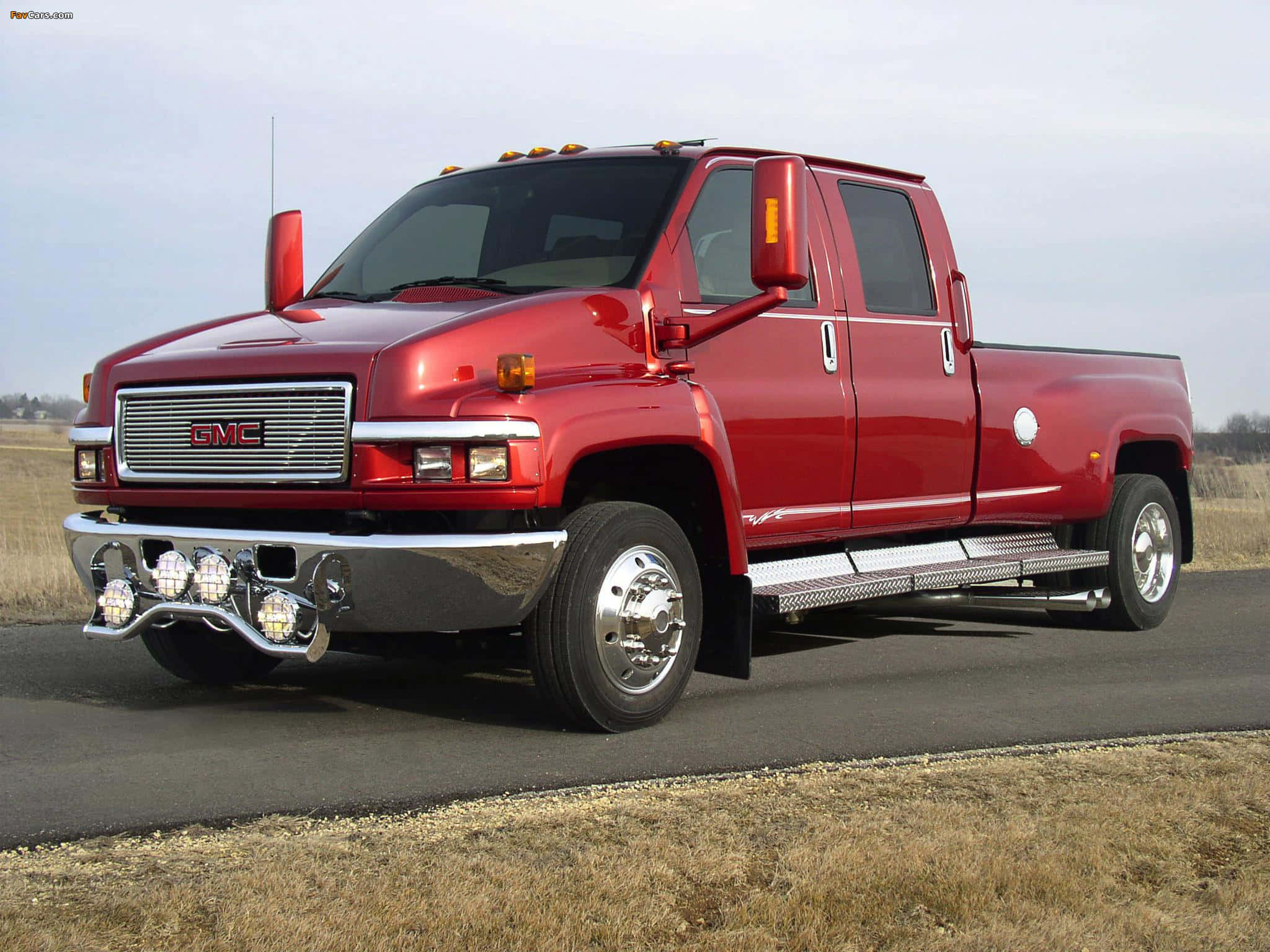 GMC Topkick, glossy red, chrome accents, Full HD Desktop Wallpaper