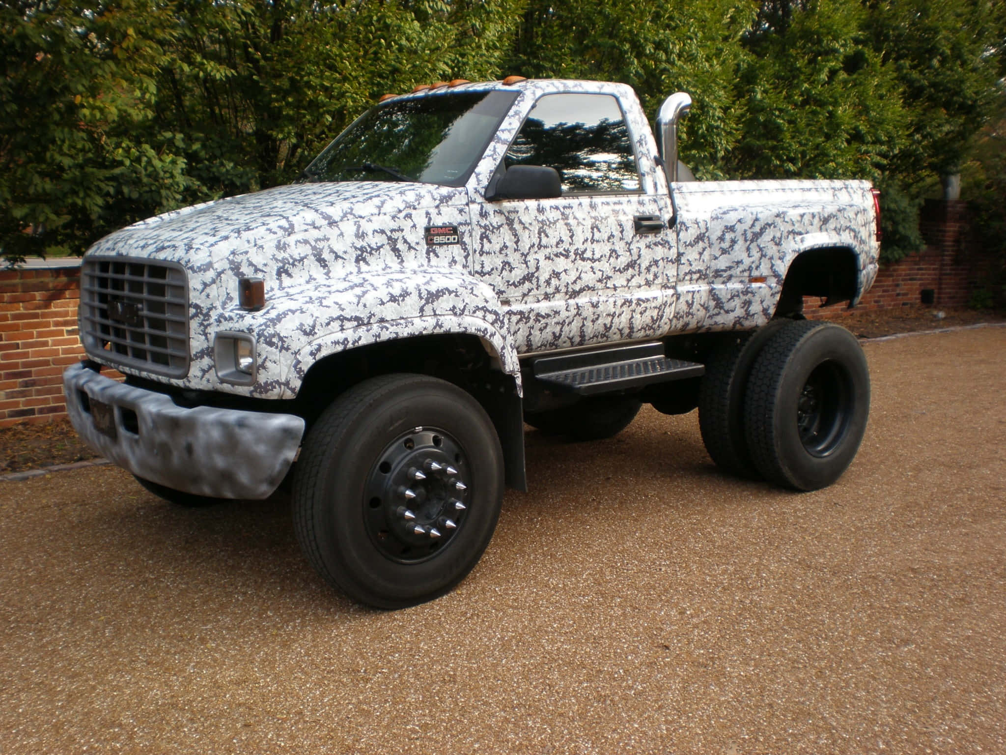 GMC TopKick, white and black camouflage wrap, lifted truck, Full HD Desktop Wallpaper