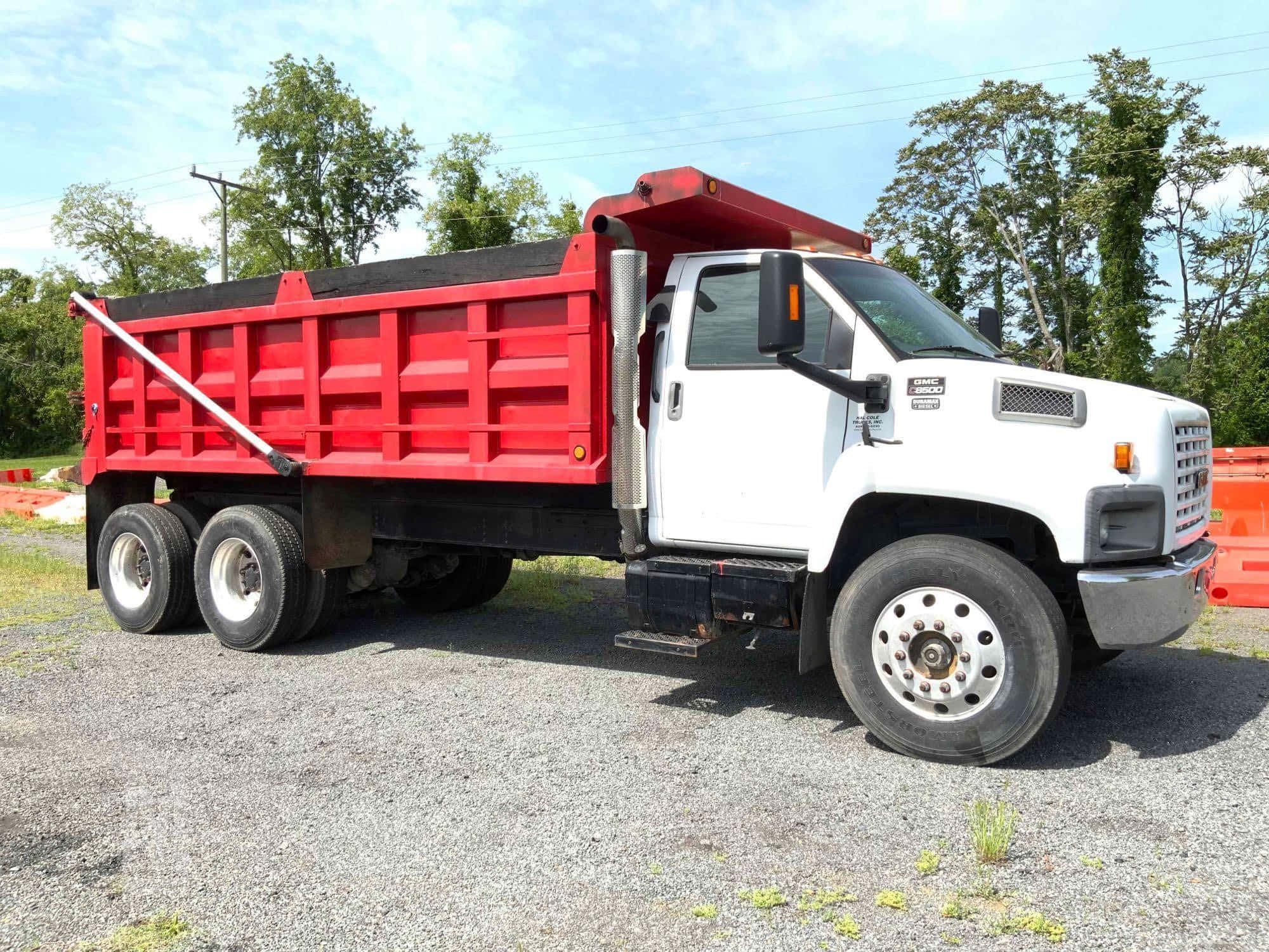 GMC Topkick, red and white, heavy-duty dump truck, Full HD Desktop Wallpaper