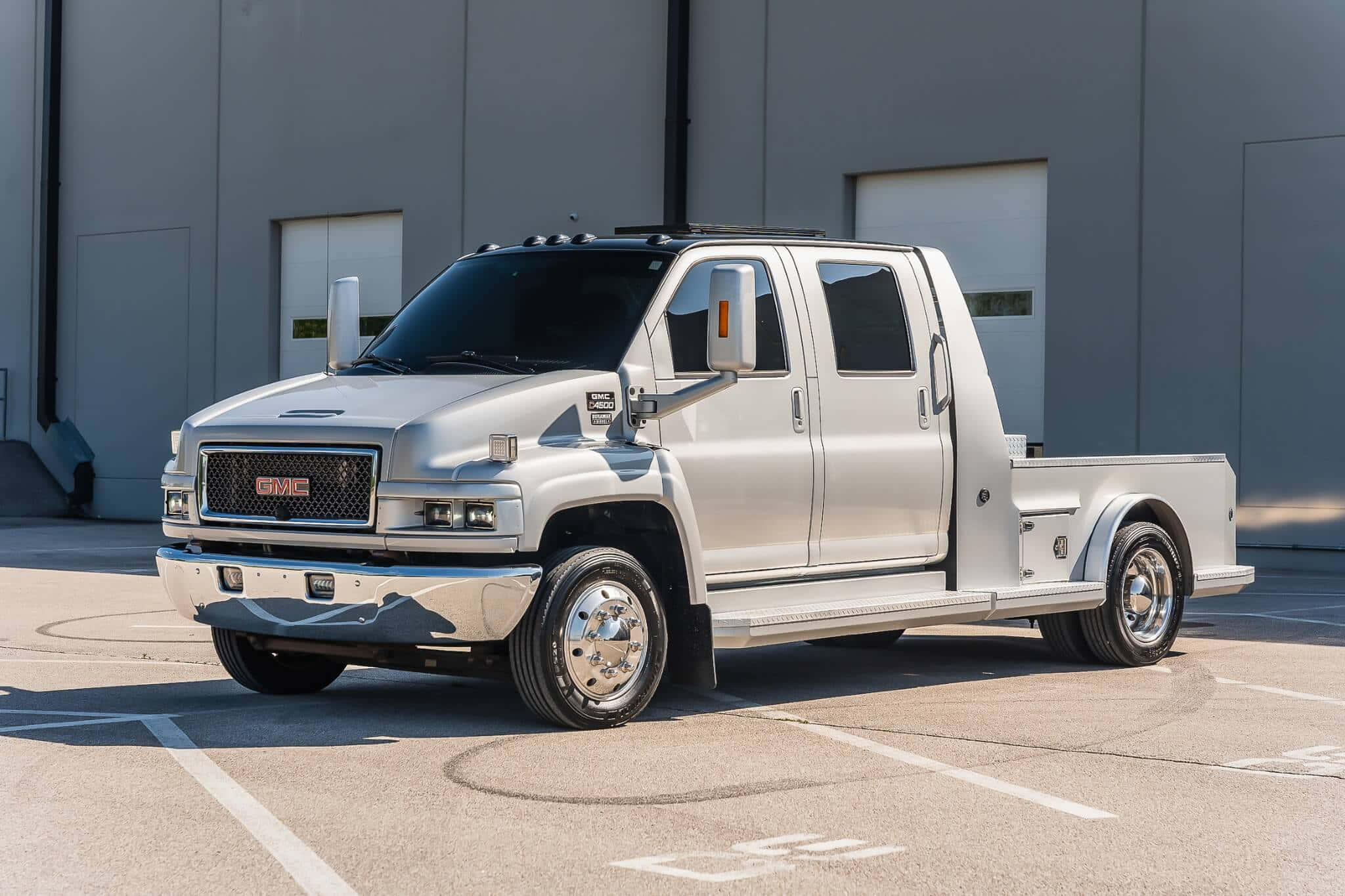 GMC Topkick, silver, sunlit industrial lot, Full HD Desktop Wallpaper