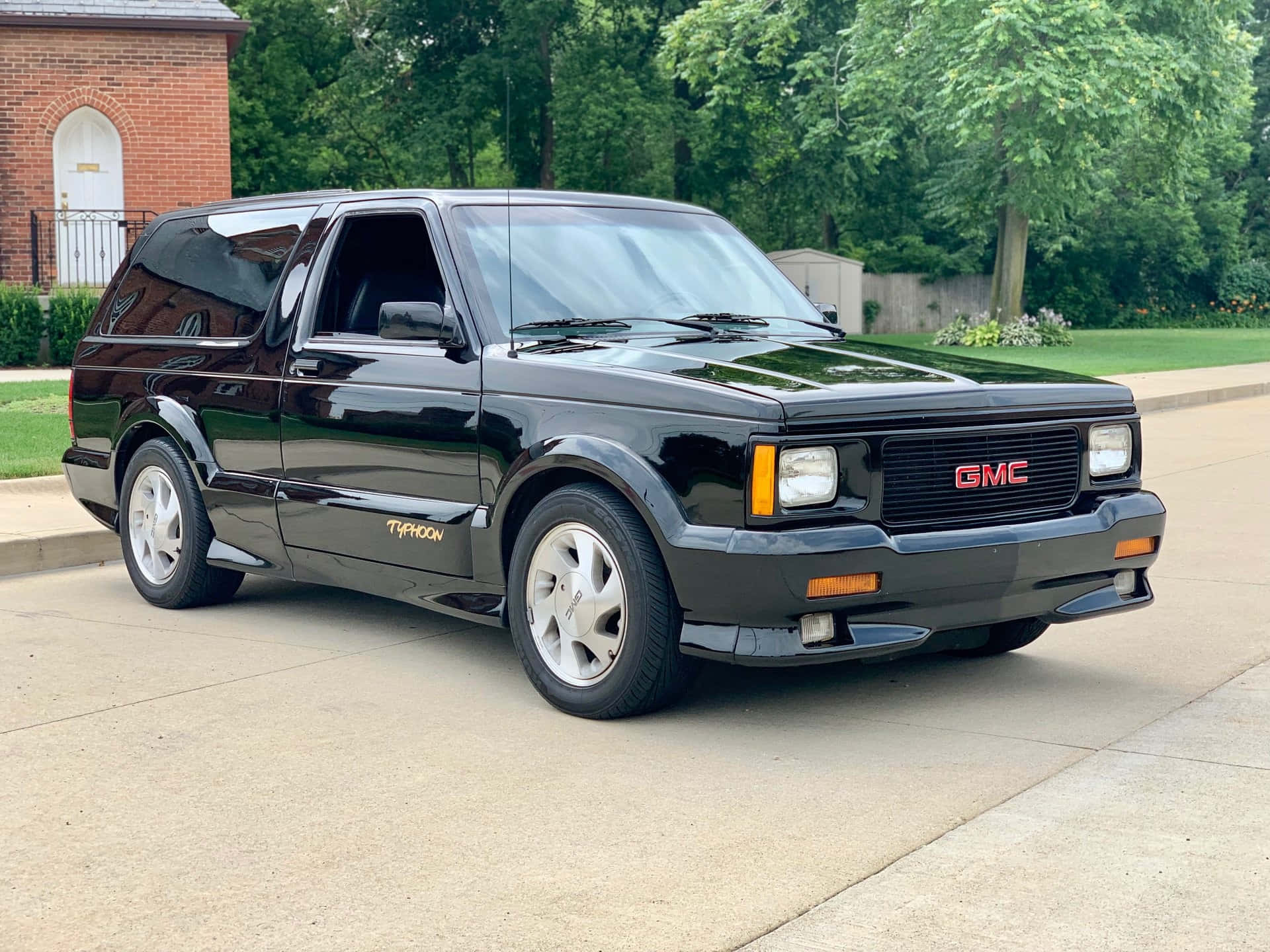 GMC Typhoon, glossy black, concrete driveway, Full HD Desktop Wallpaper
