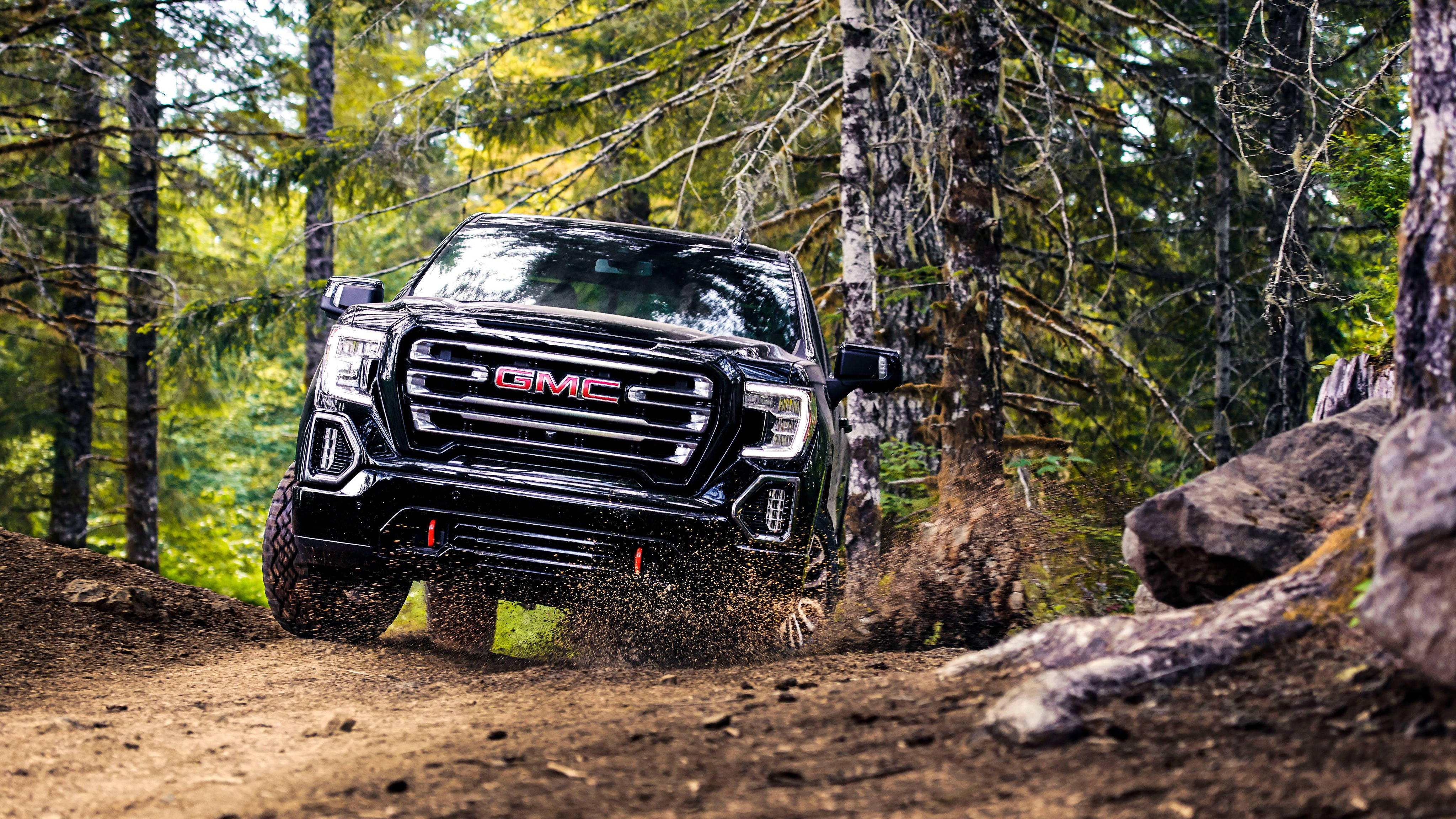 GMC, black, forest trail, 4K Desktop Wallpaper