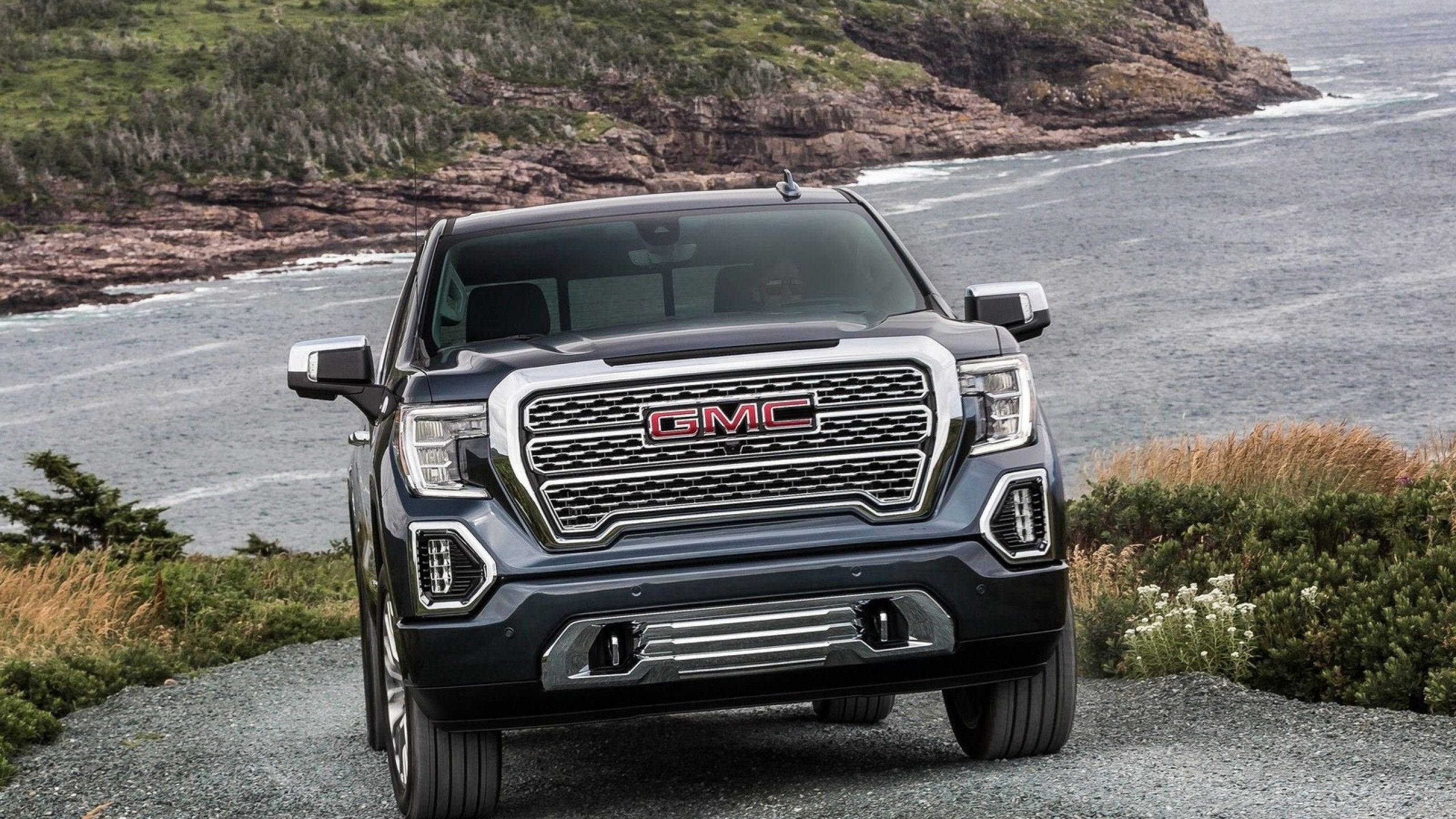 GMC, uphill road, rocky coastal path, 2K Desktop Wallpaper