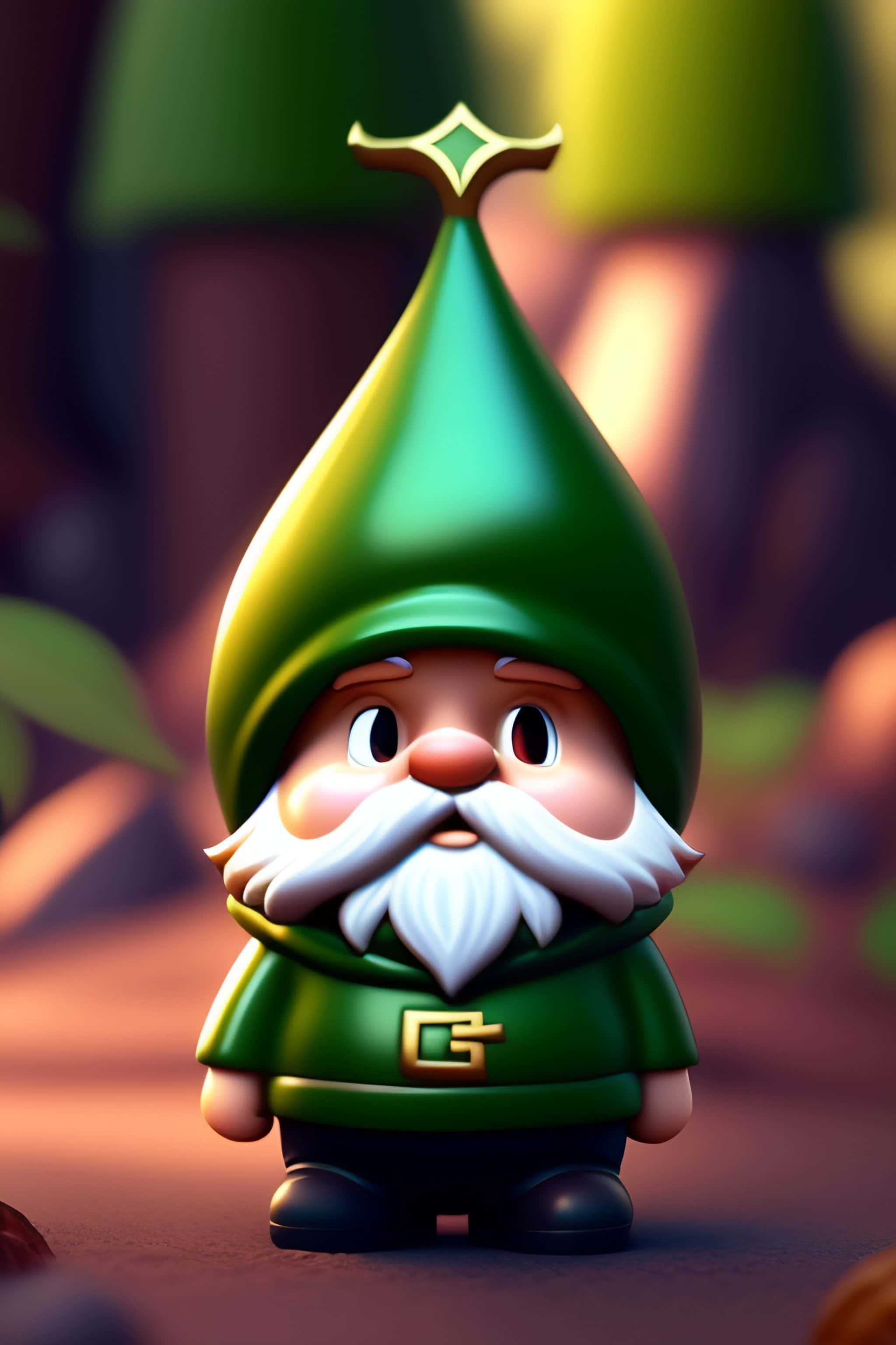 enchanted garden gnome, green pointed hat, white beard, 2K Phone Wallpaper