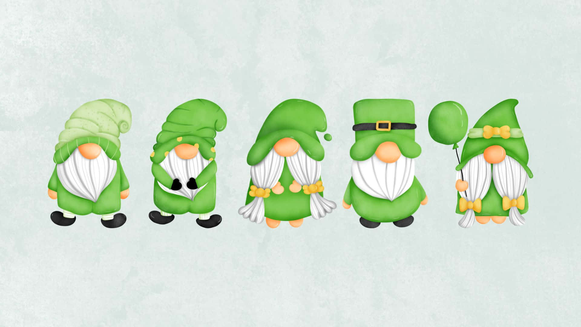 colorful garden gnomes, green gnomes, white beards, Full HD Desktop Wallpaper