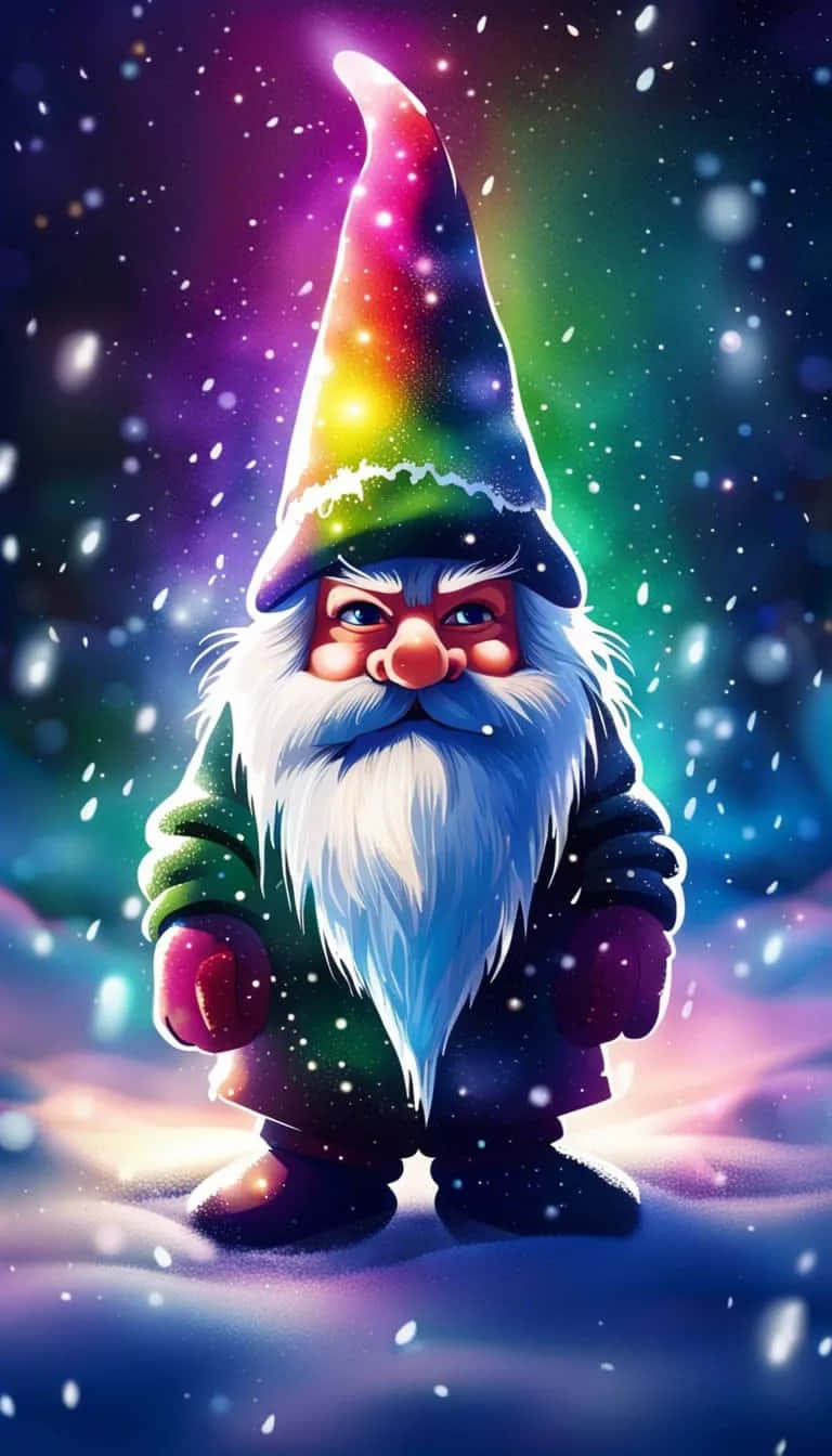 colorful hat gnome, snowy landscape, rainbow hat, HD Phone Wallpaper