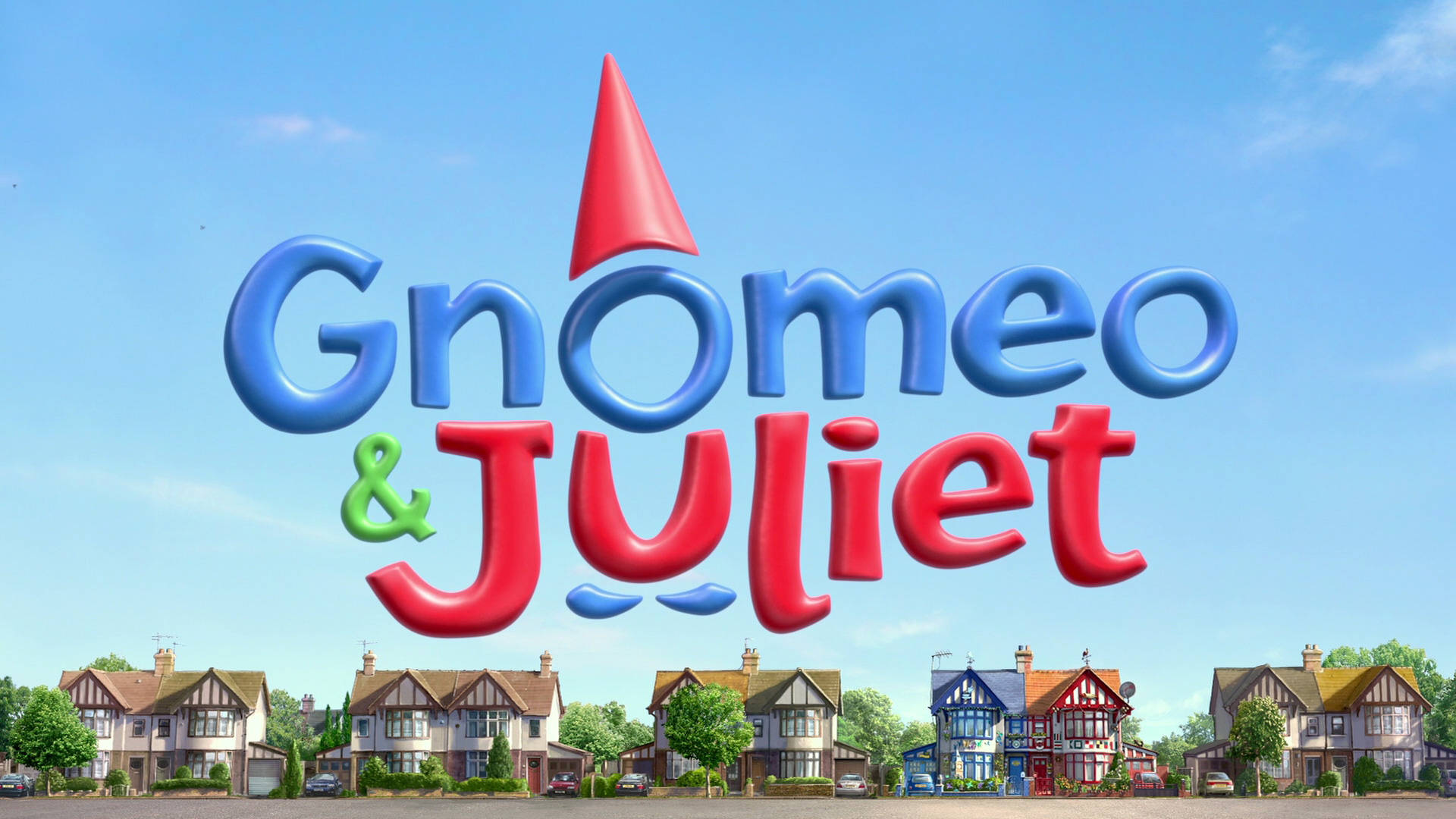 Gnomeo & Juliet, 3d animated title, colorful tudor-style houses, Full HD Desktop Wallpaper