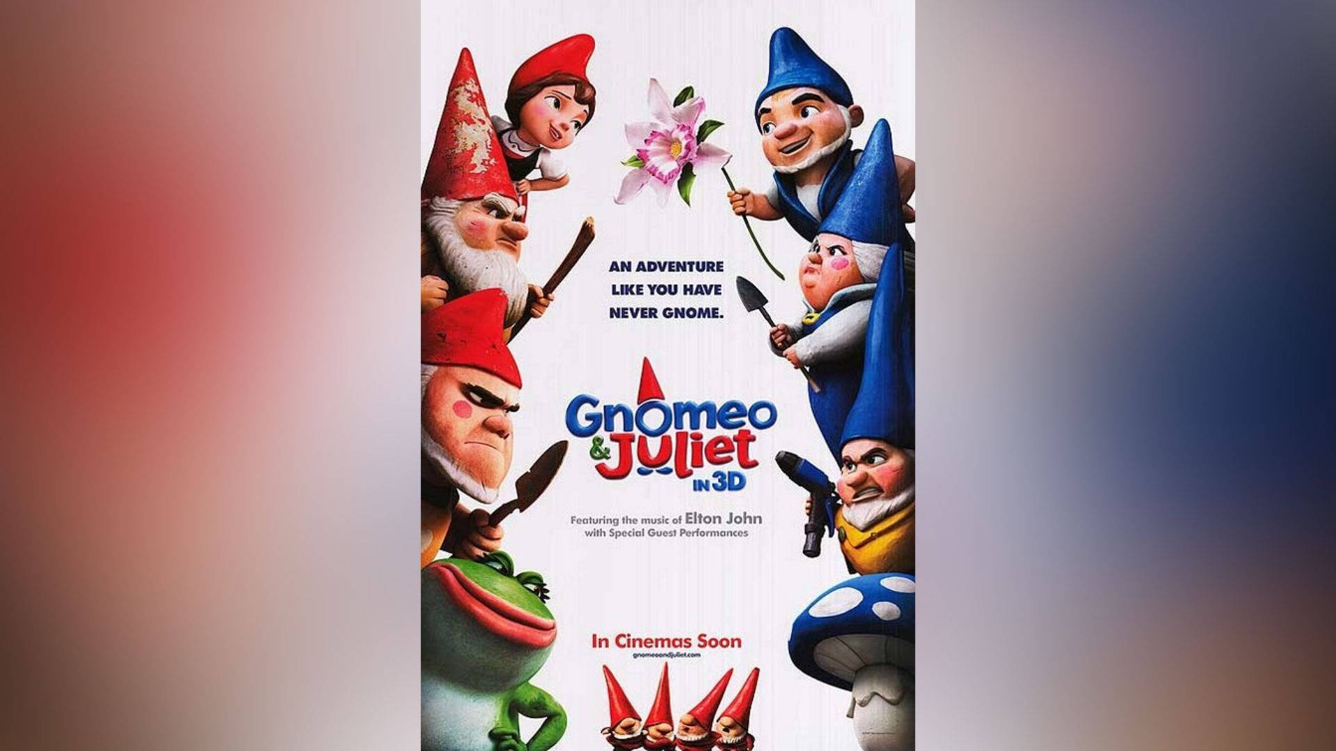Gnomeo And Juliet, 3D movie poster, red and blue hats, Full HD Desktop Wallpaper