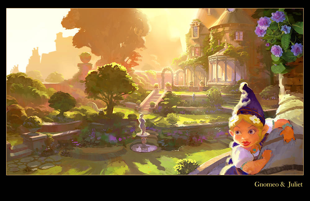 Gnomeo And Juliet, golden sunlight, stone ledge, SD Desktop Wallpaper