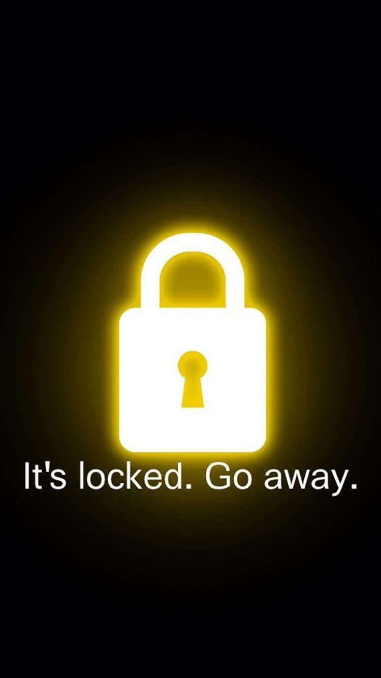 go away, glowing yellow padlock icon, black background, HD Phone Wallpaper