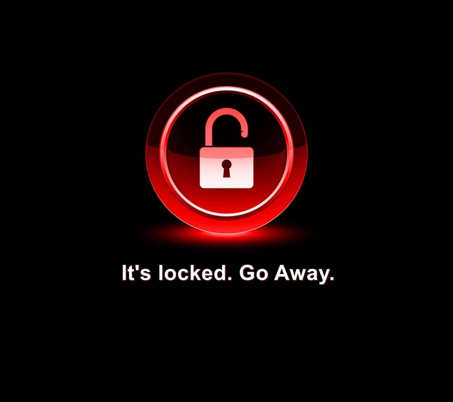 Go away, glowing red circular button, unlocked padlock icon, HD Desktop Wallpaper