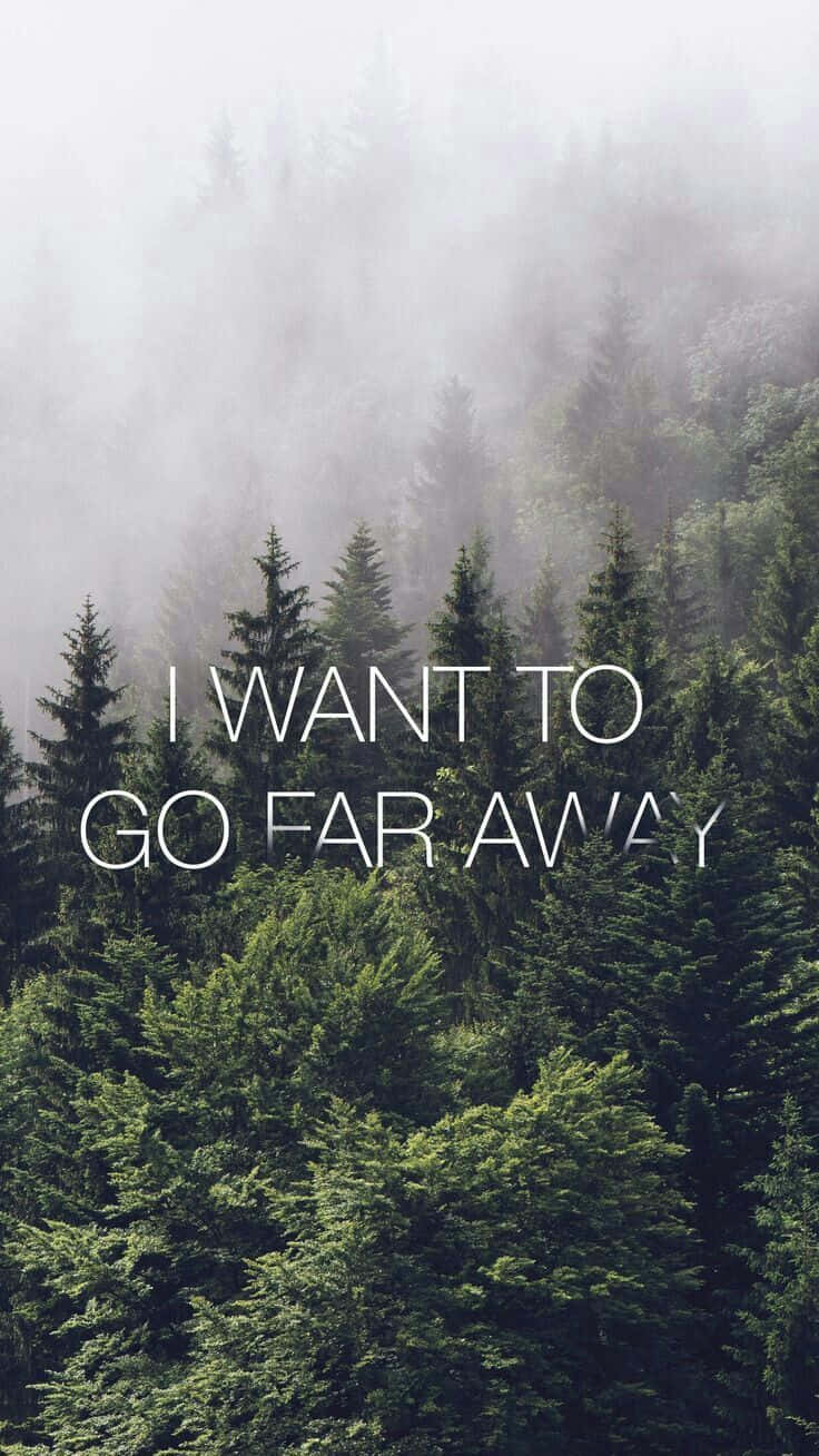 Misty forest, evergreen trees, white text overlay, HD Phone Wallpaper
