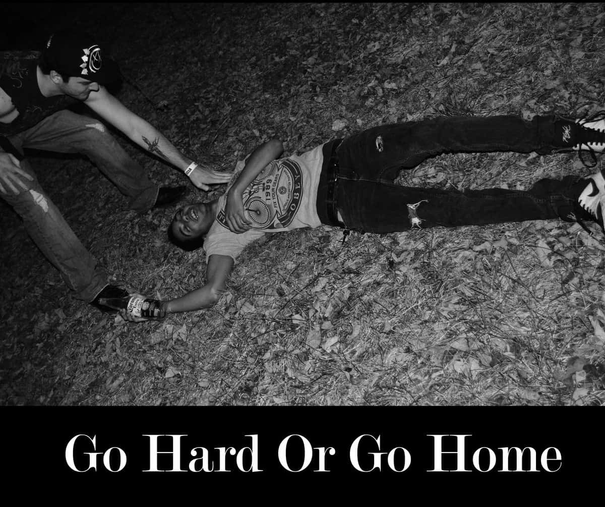 Go Hard Or Go Home, black and white photo, leafy ground, SD Desktop Wallpaper