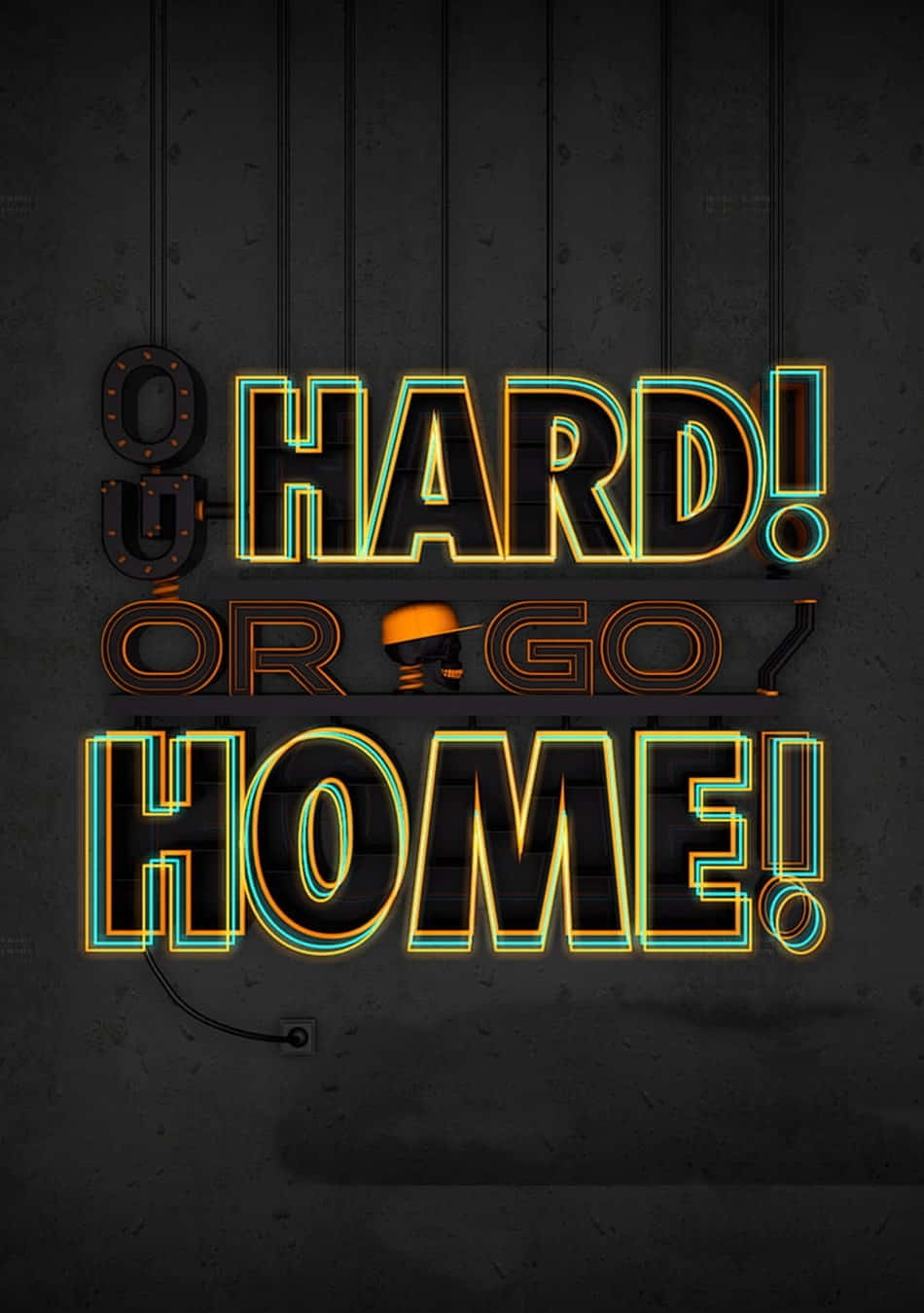 Go Hard Or Go Home, neon sign, dark textured wall, HD Phone Wallpaper