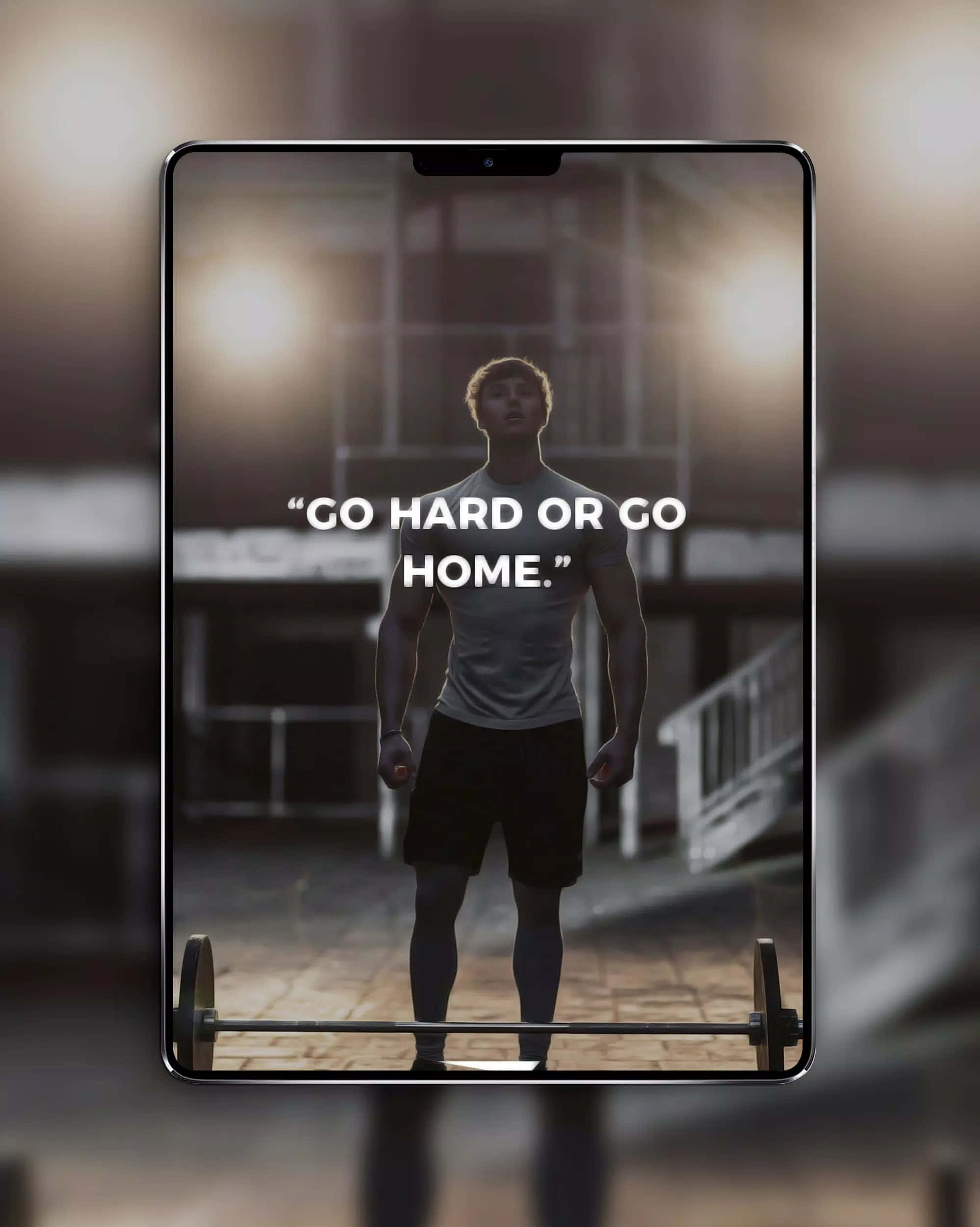 Go Hard Or Go Home, barbell, dimly lit gym, Full HD Phone Wallpaper