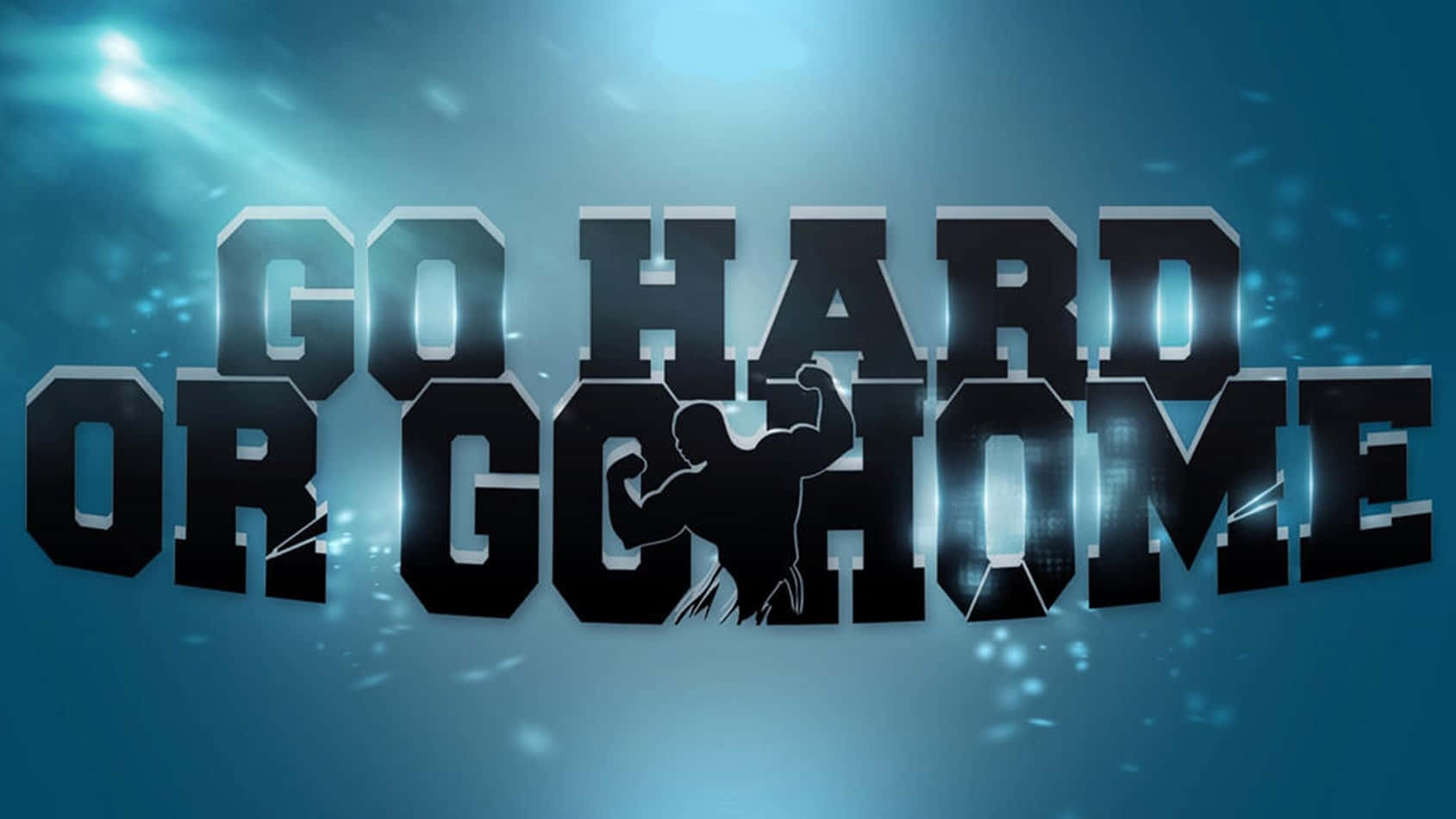 GO HARD OR GO HOME, glowing blue background, 3D text, HD Desktop Wallpaper