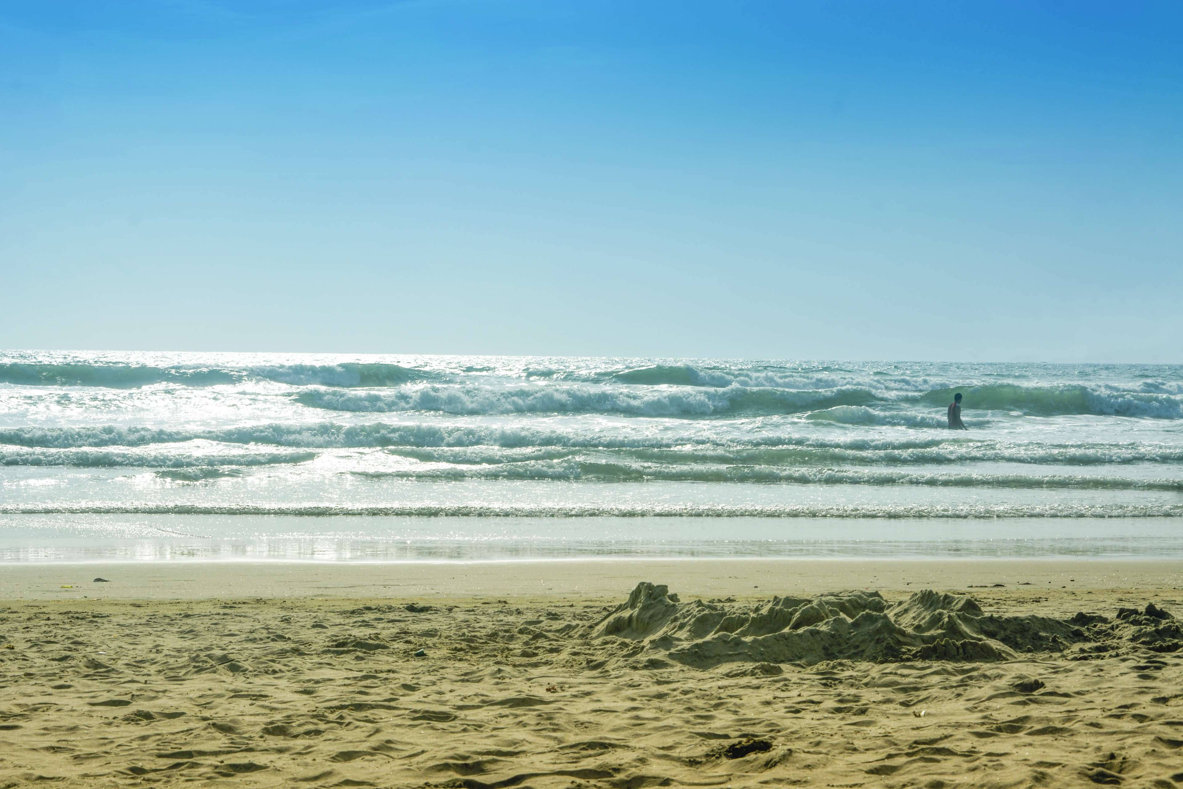Goa India, sand, ocean waves, 4K Desktop Wallpaper