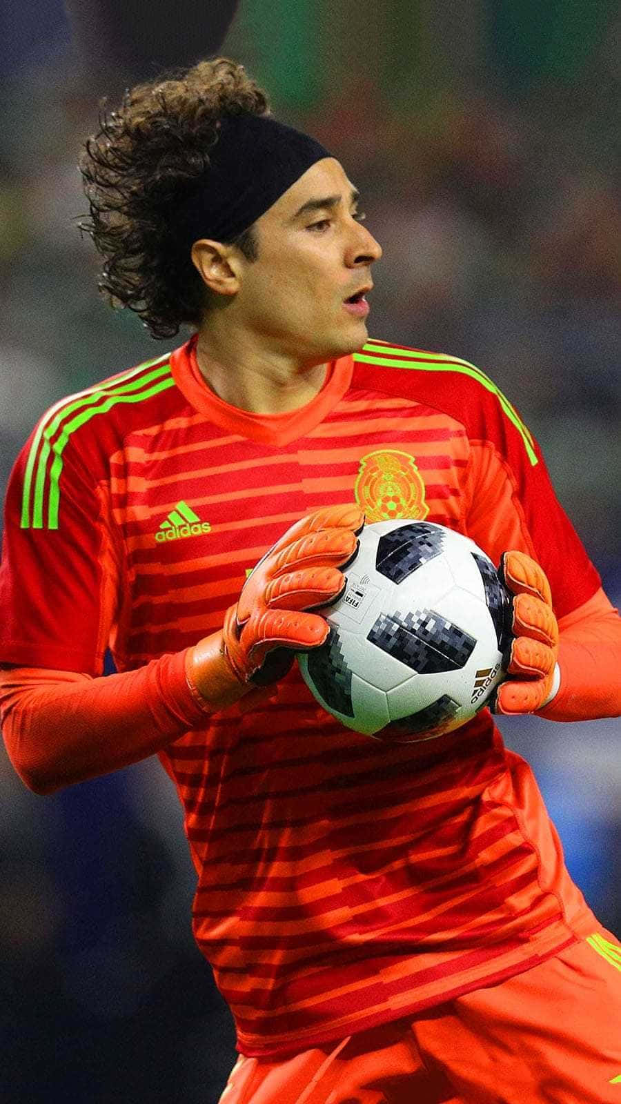 soccer goalkeeper, red striped jersey, black and white ball, HD Phone Wallpaper