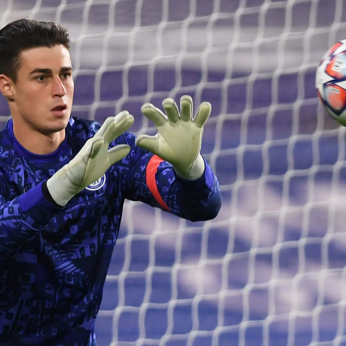 Goalkeeper, blue gear, gloved hands, SD Desktop Wallpaper