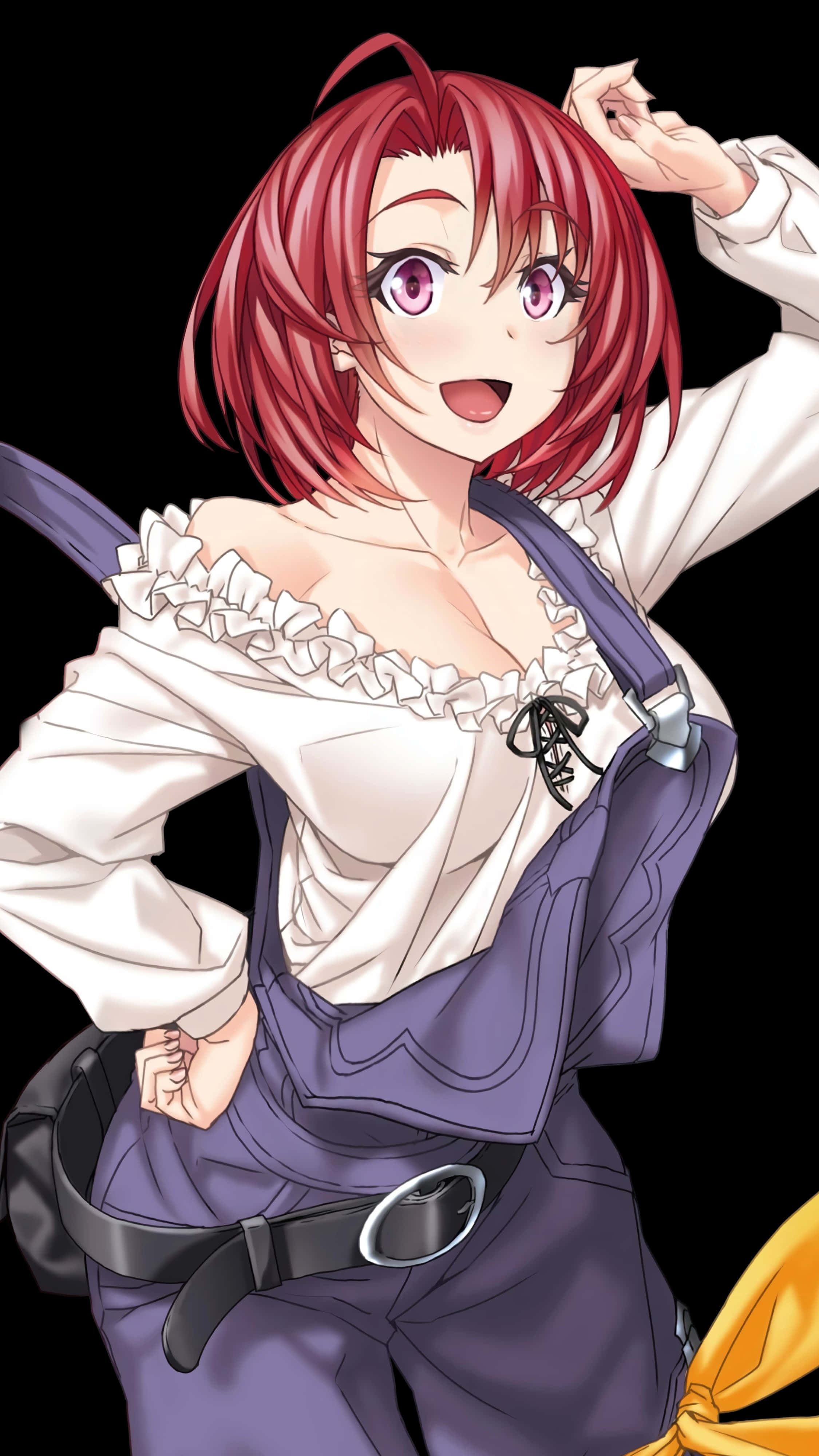 Goblin Slayer Cow Girl, red hair, purple eyes, 4K Phone Wallpaper