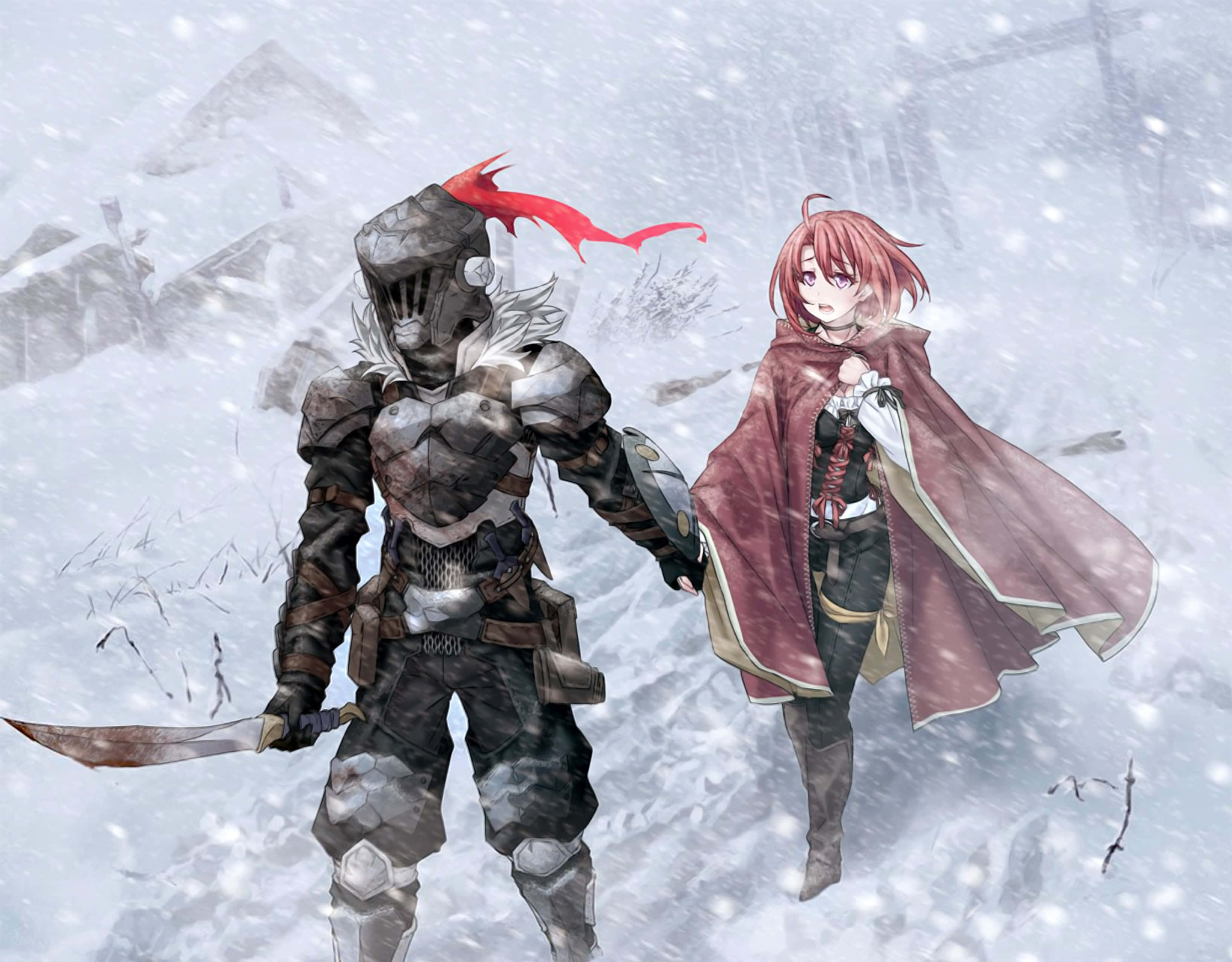 Goblin Slayer, Cow Girl, snowy mountain pass, 2K Desktop Wallpaper