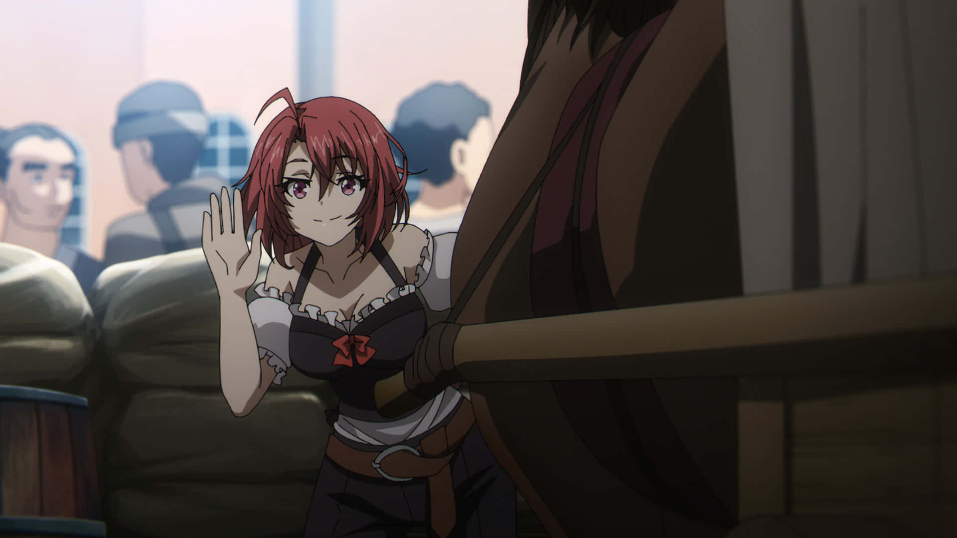 Goblin Slayer Cow Girl, red-haired, dark corset, Full HD Desktop Wallpaper