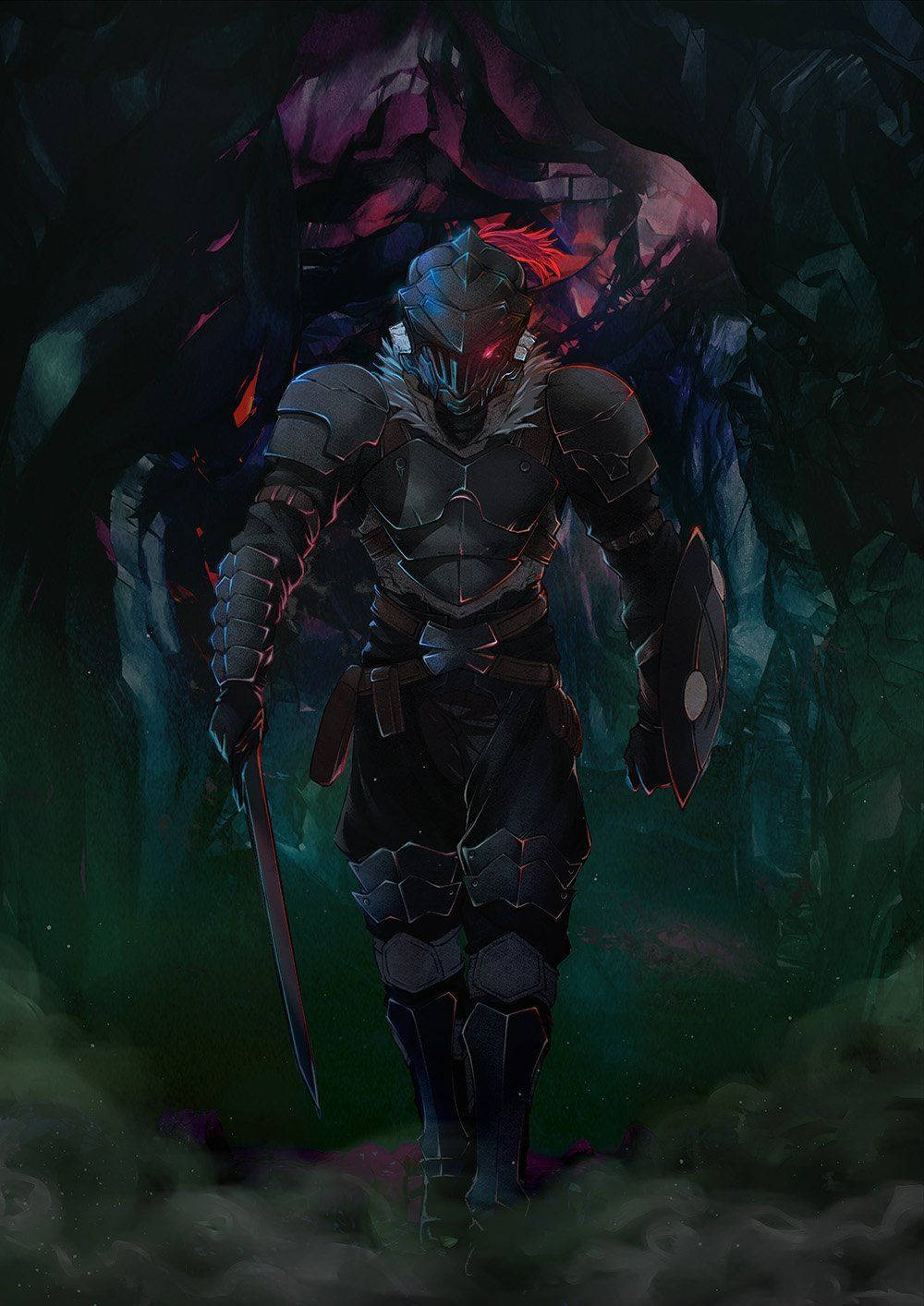 Goblin Slayer, cave, dark-armored knight, HD Phone Wallpaper