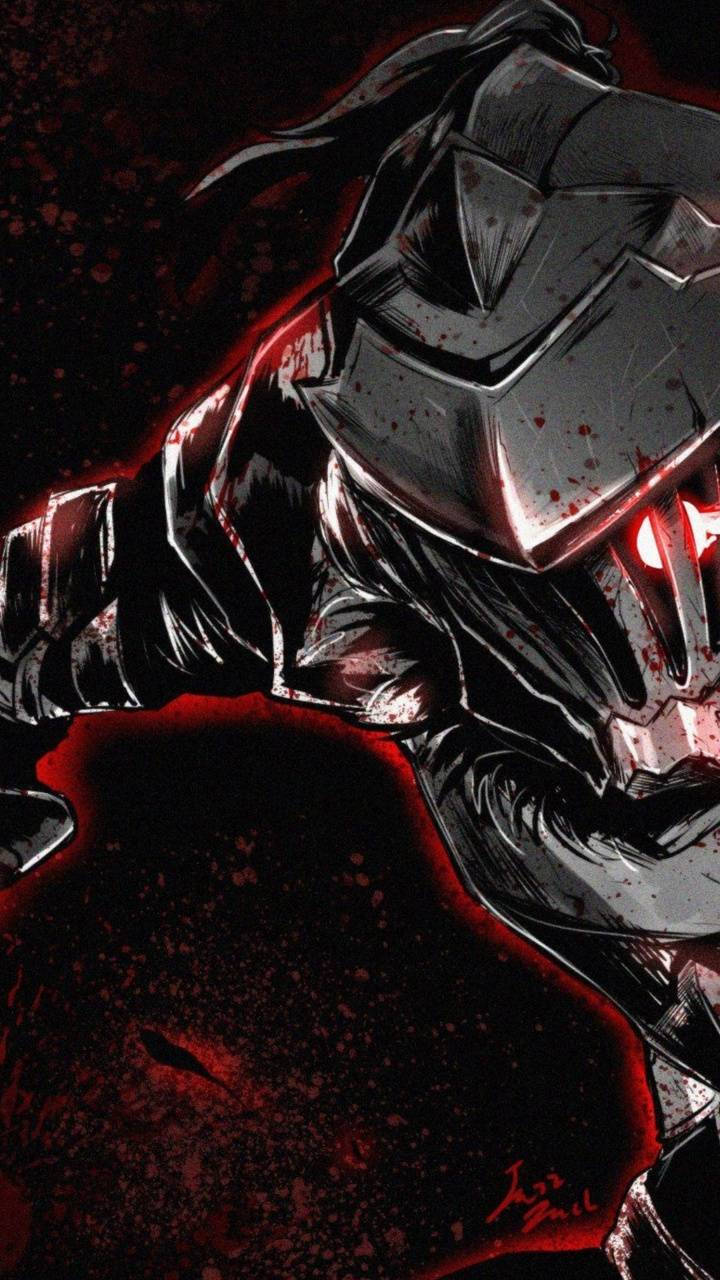 Goblin Slayer, blood-spattered armor, glowing red eyes, HD Phone Wallpaper