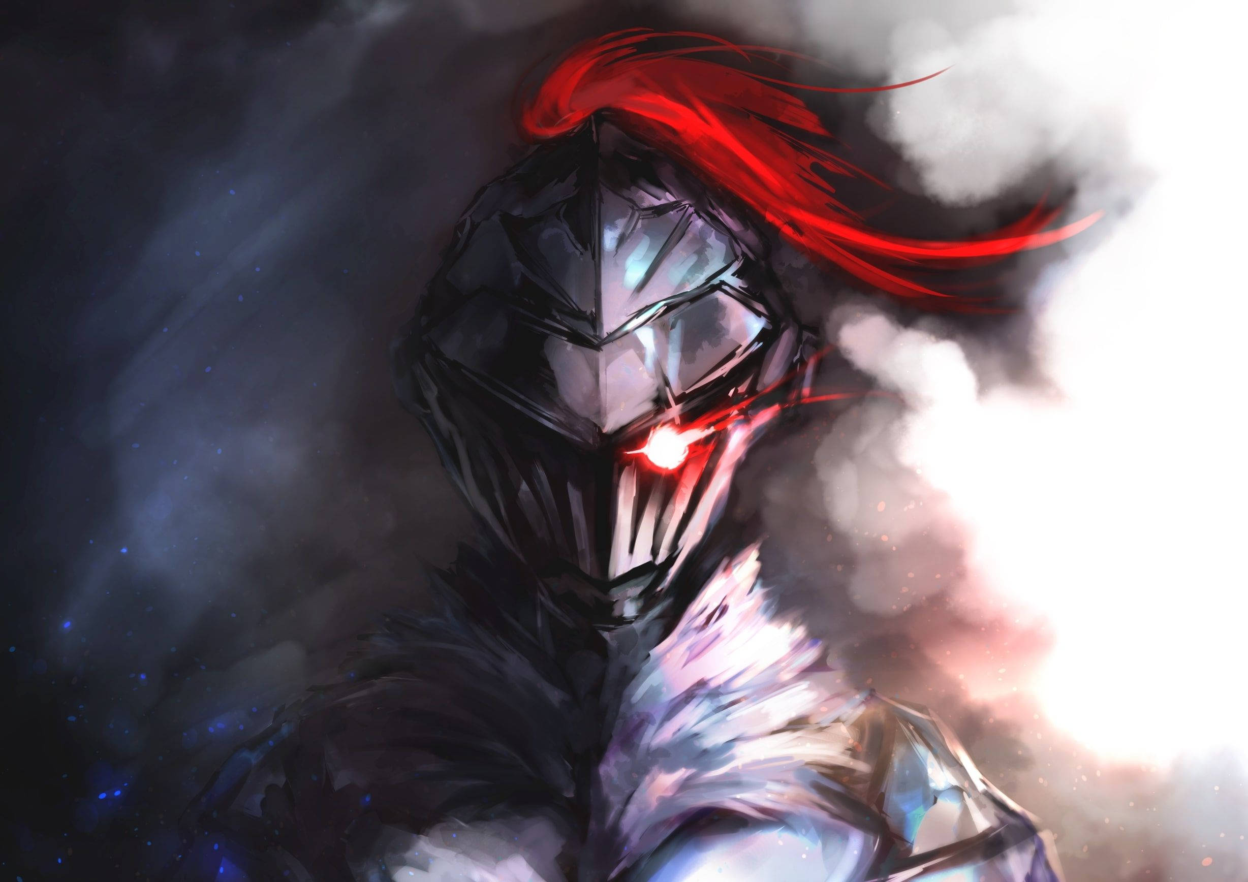 Goblin Slayer, dark armor, glowing red eyes, Full HD Desktop Wallpaper