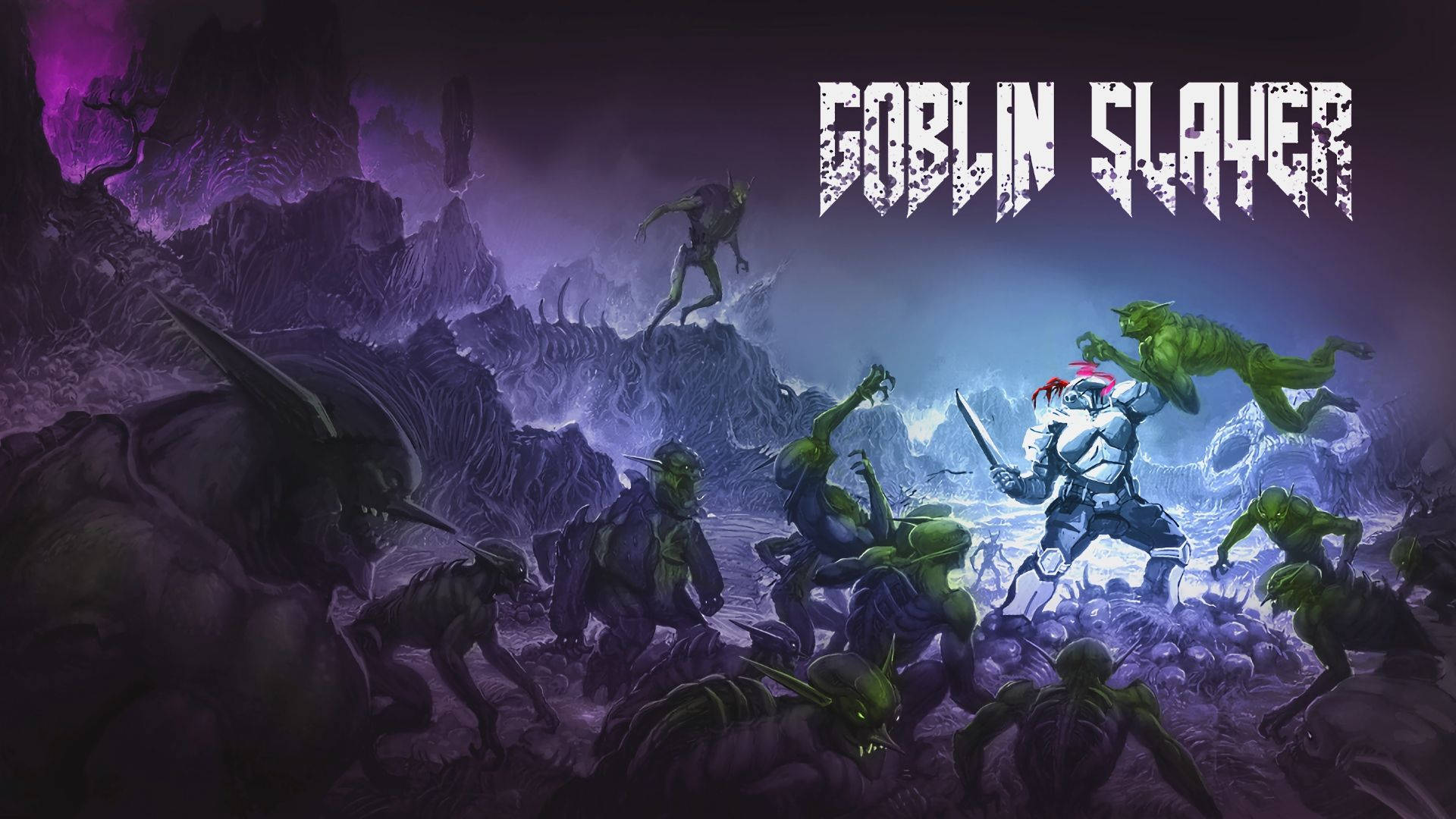 Goblin Slayer, green goblins, jagged purple mountainous landscape, Full HD Desktop Wallpaper