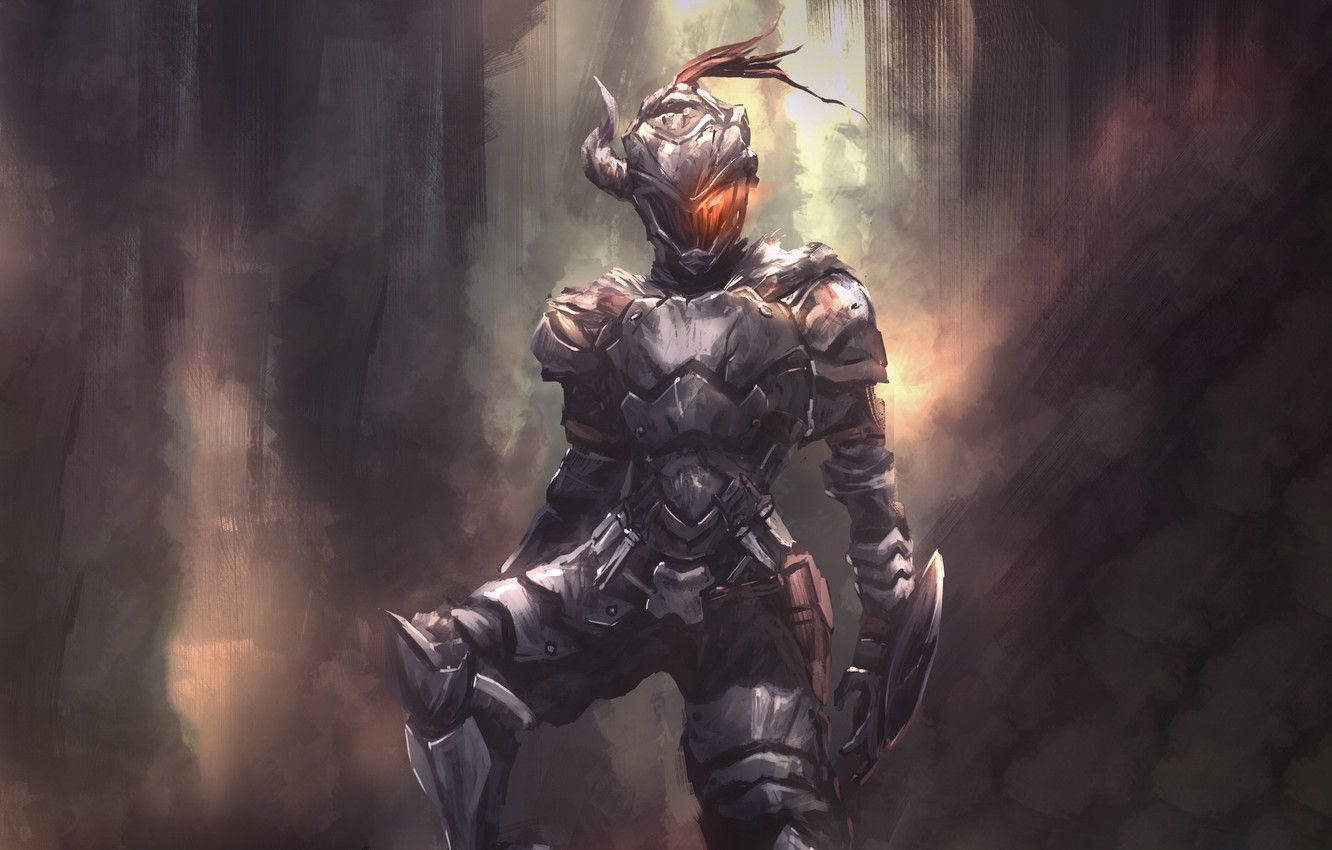 Goblin Slayer, glowing orange eyes, misty forest, HD Desktop Wallpaper