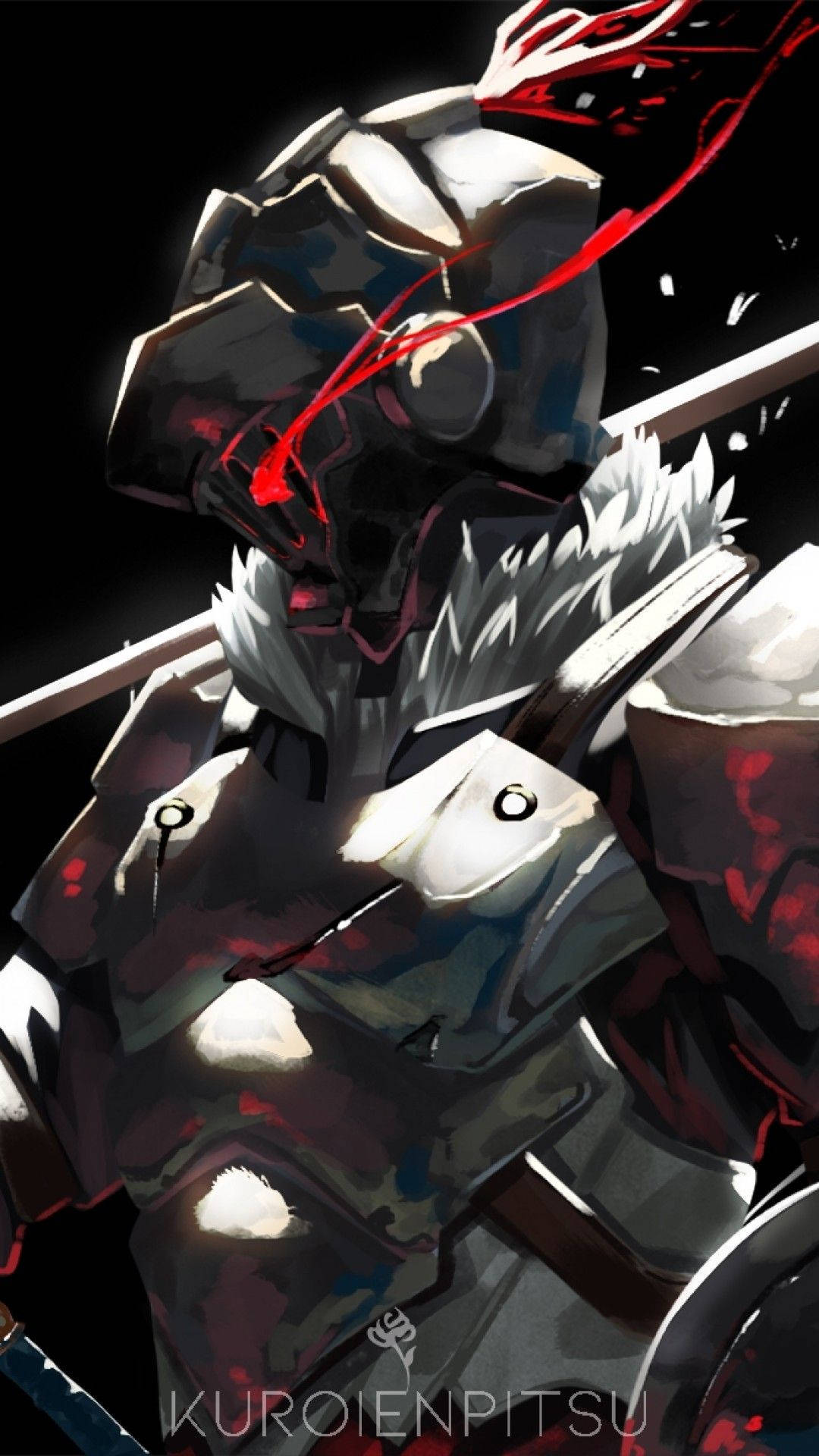 Goblin Slayer, cracked armor, red energy streaks, Full HD Phone Wallpaper