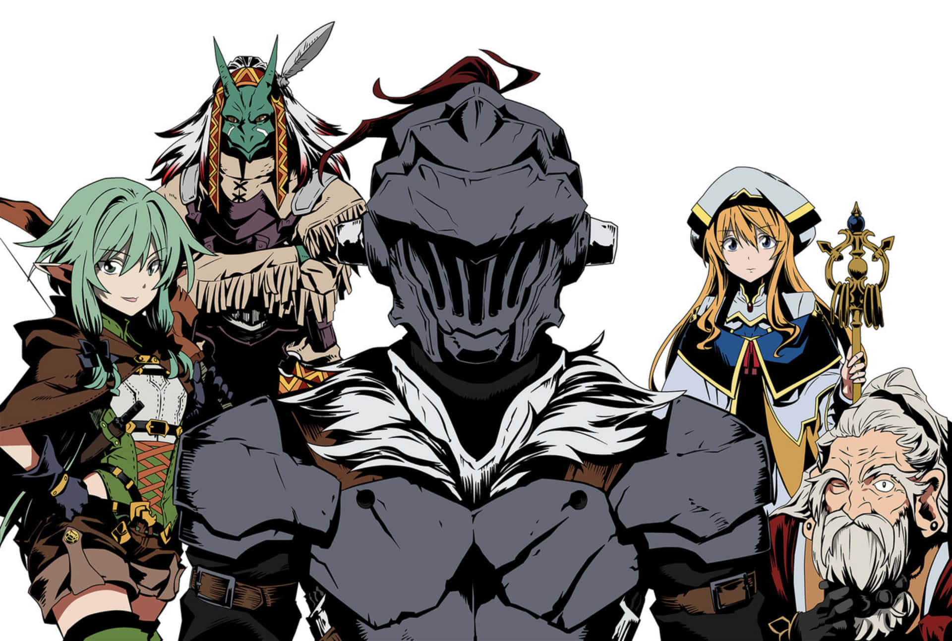 Goblin Slayer, masked knight, green-haired rogue, Full HD Desktop Wallpaper