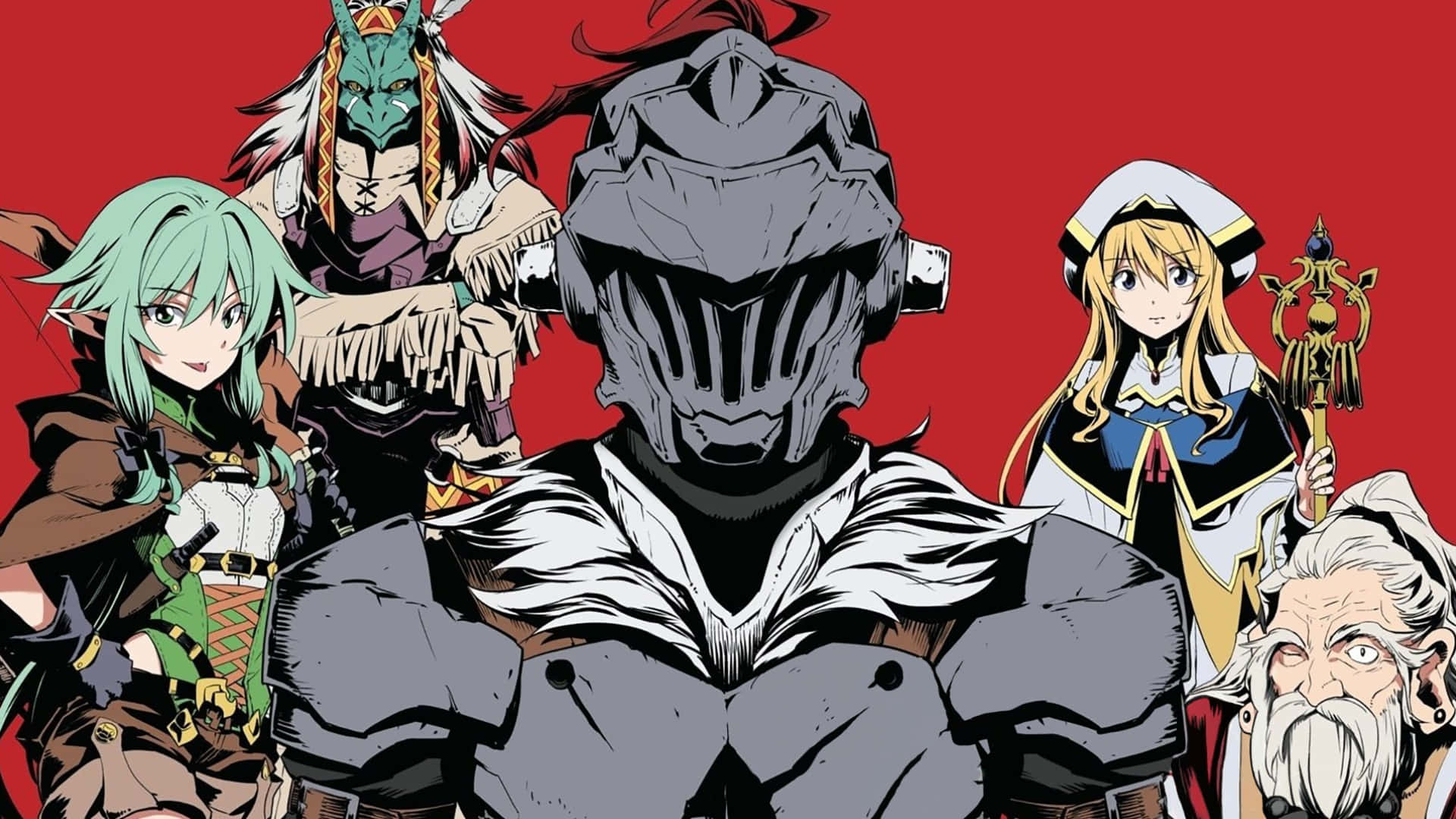 Goblin Slayer, green-haired elf, masked warrior, Full HD Desktop Wallpaper