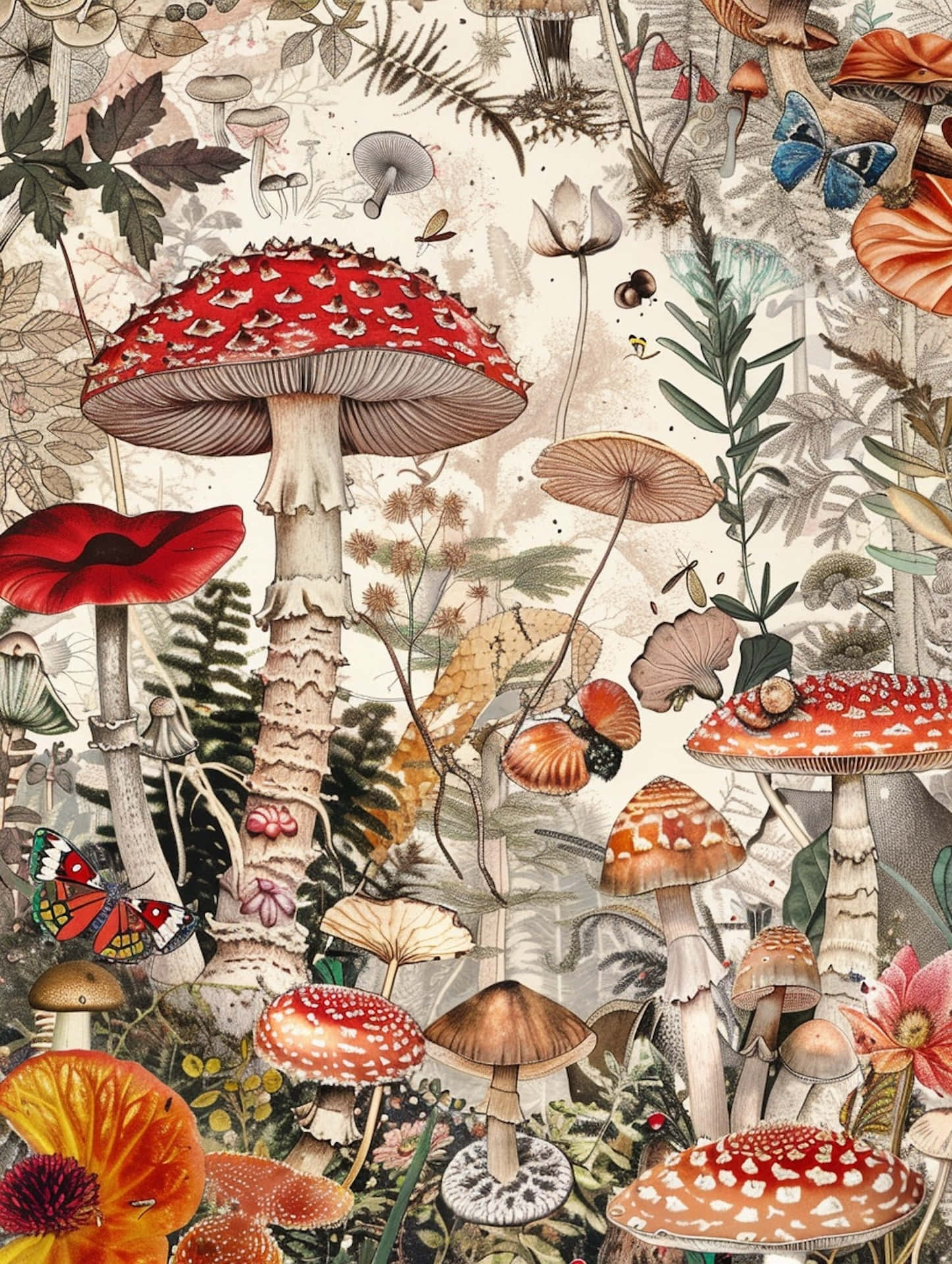 enchanted forest, mushrooms, butterflies, Full HD Phone Wallpaper