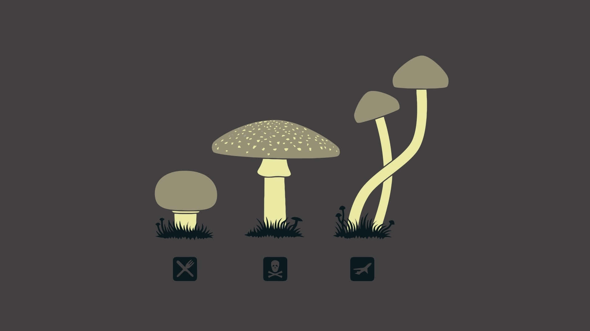 Goblincore, mushroom, warning icons, Full HD Desktop Wallpaper