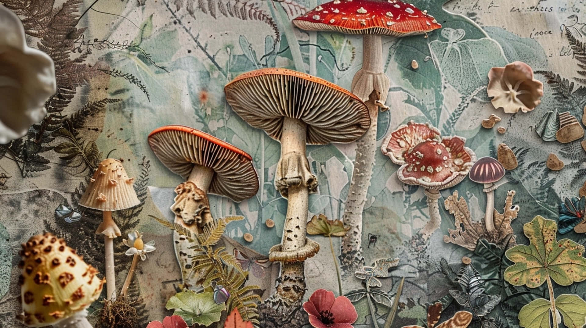 Goblincore, mushroom, fern, Full HD Desktop Wallpaper
